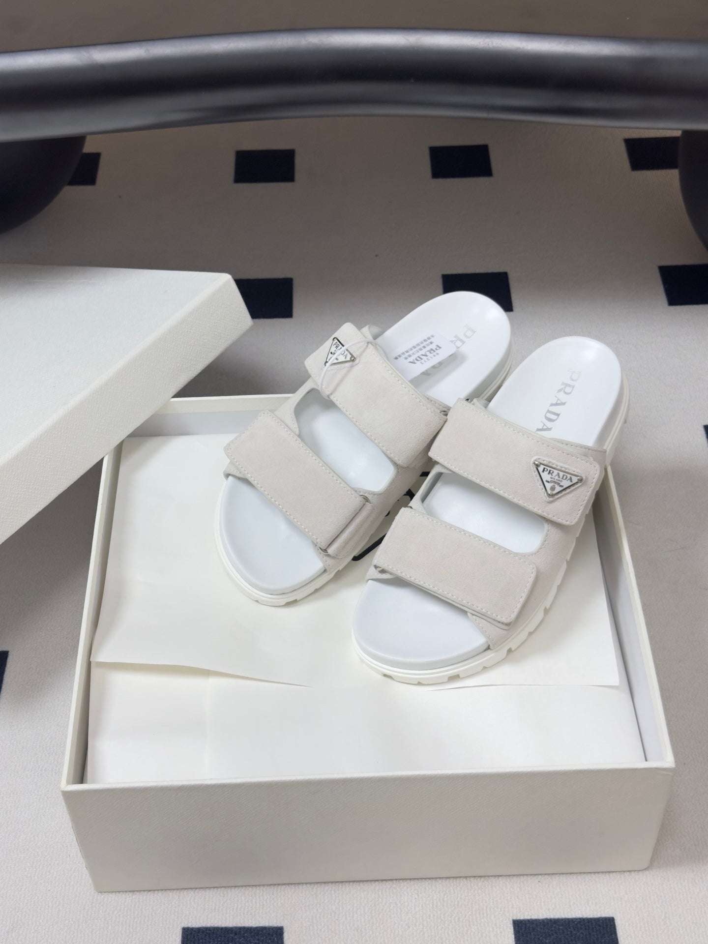 Prada 26s Band Sandals White Suede 834764