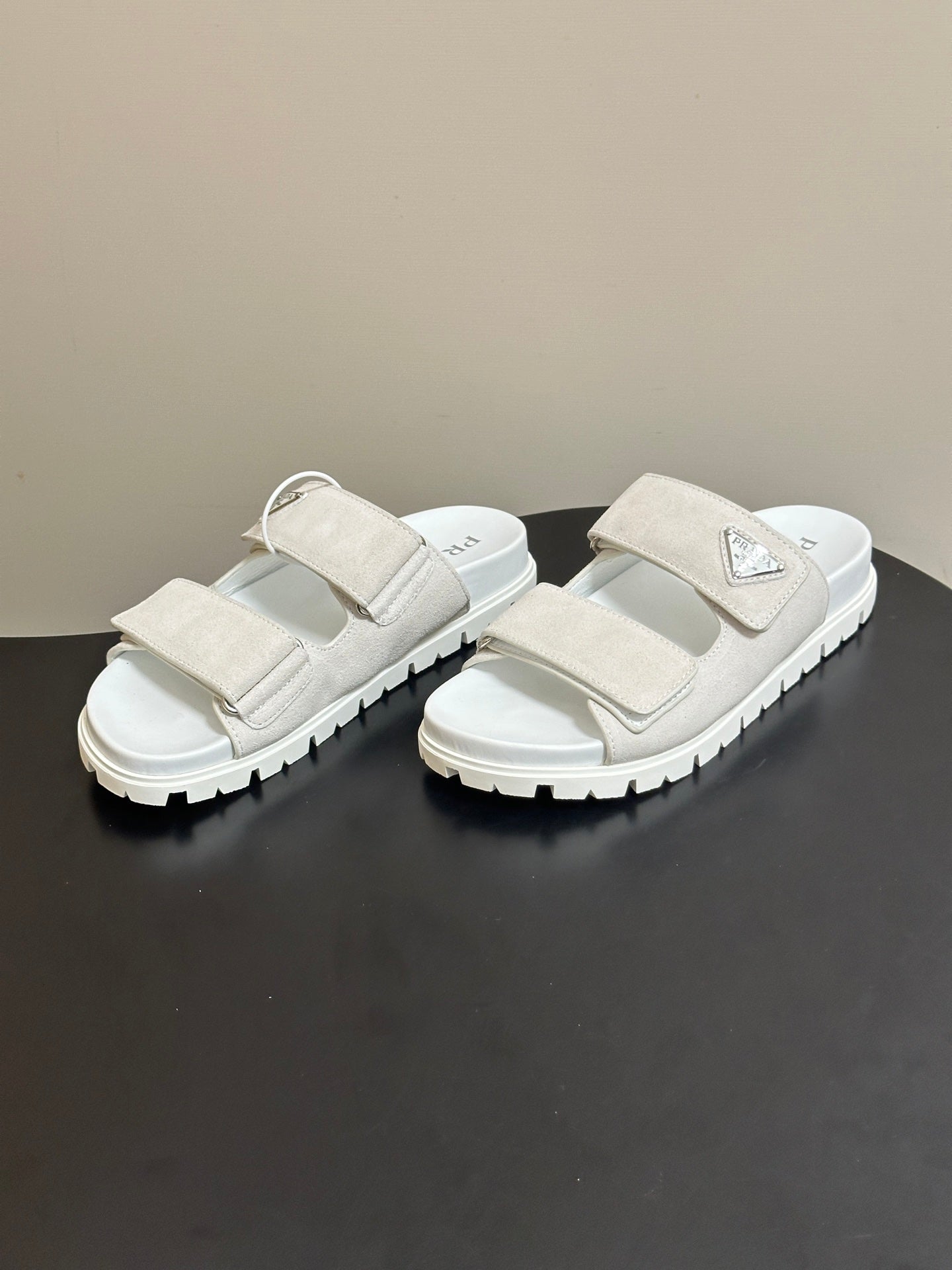 Prada 26s Band Sandals White Suede 834764