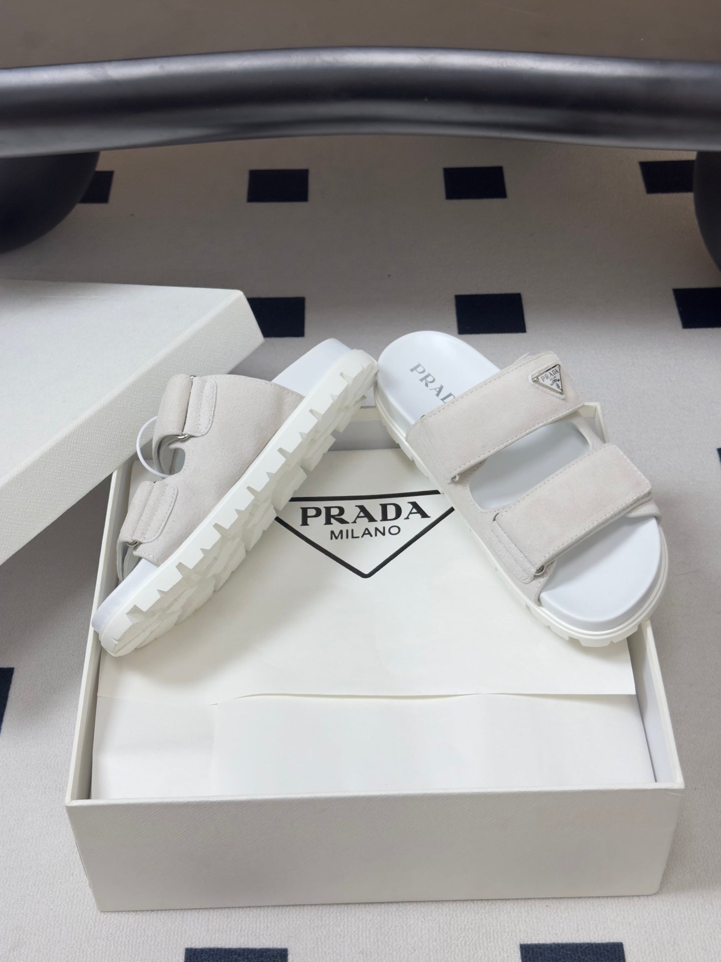 Prada 26s Band Sandals White Suede 834764