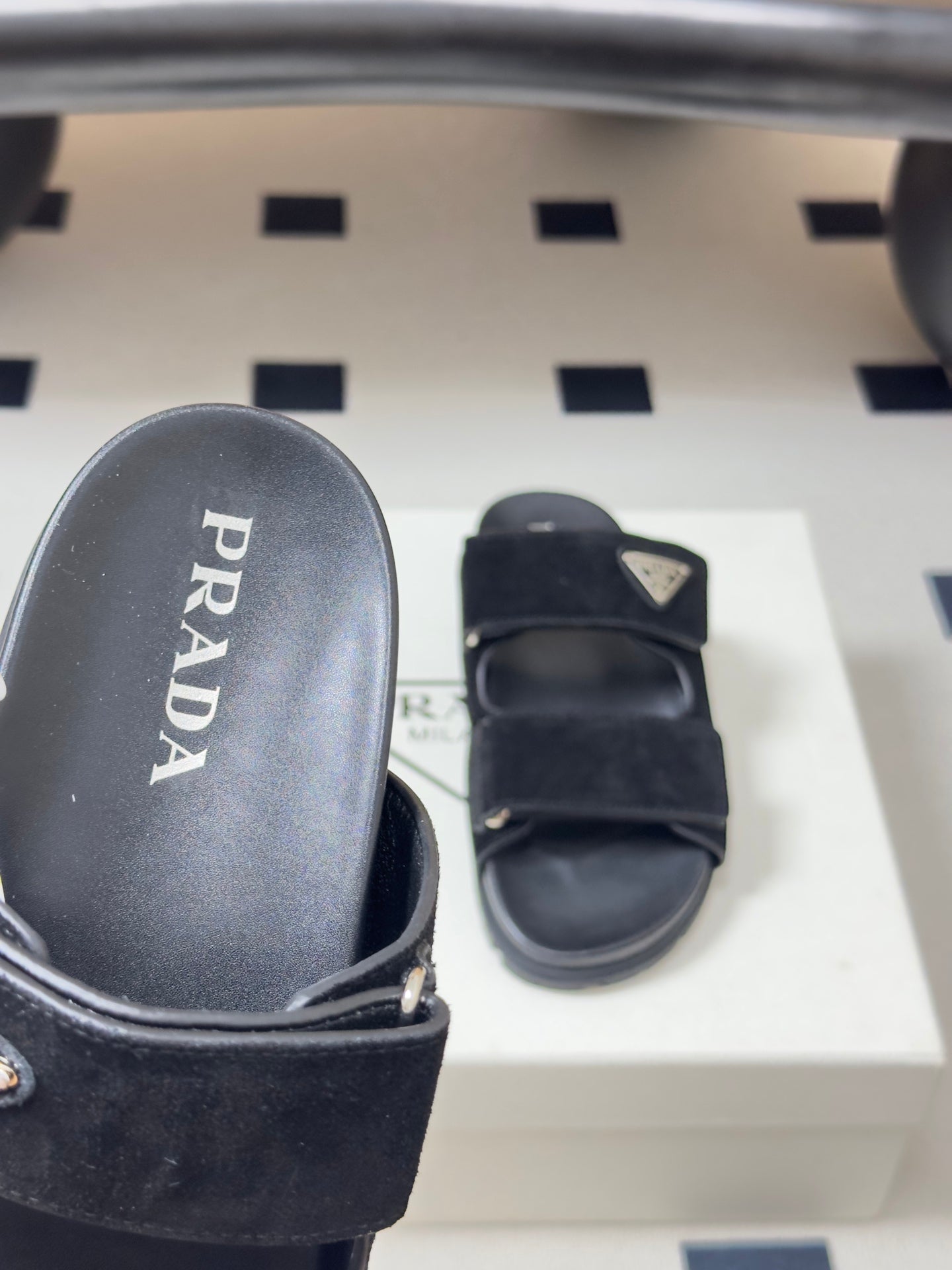 Prada 26s Band Sandals Black Suede 834765