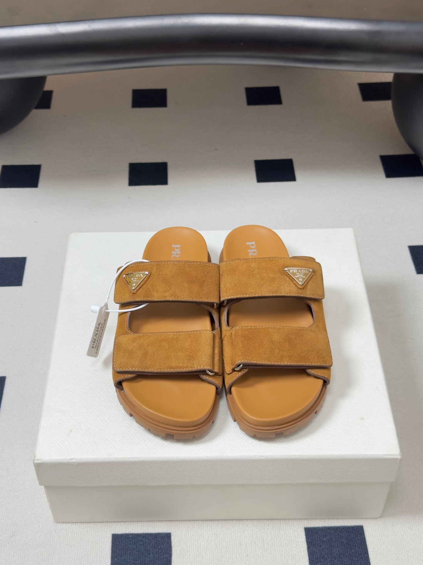 Prada 26s Band Sandals Tan Brown Suede 834766