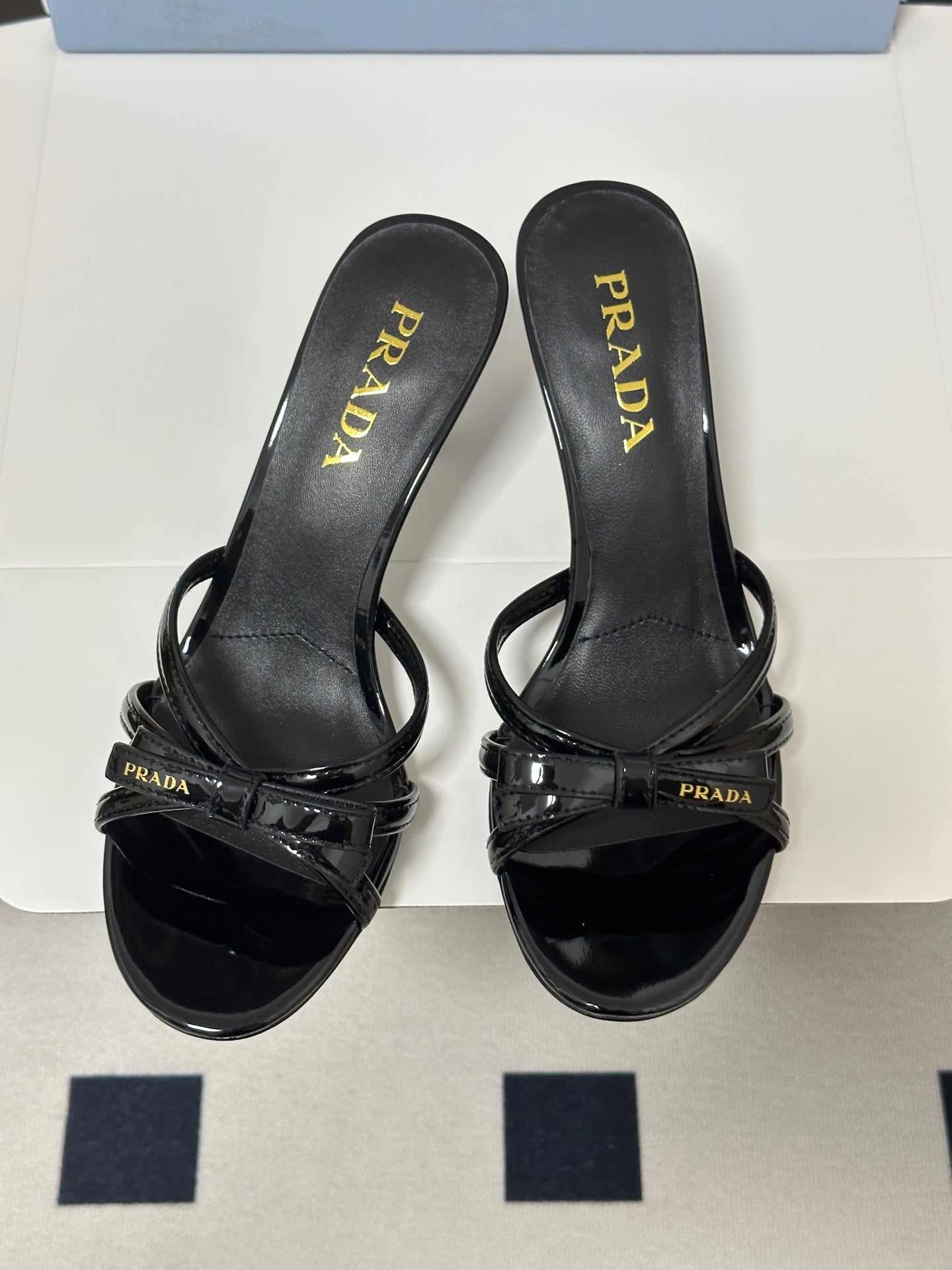 Prada Open-Toe Sandal 7.5cm Black Patent Leather 834807
