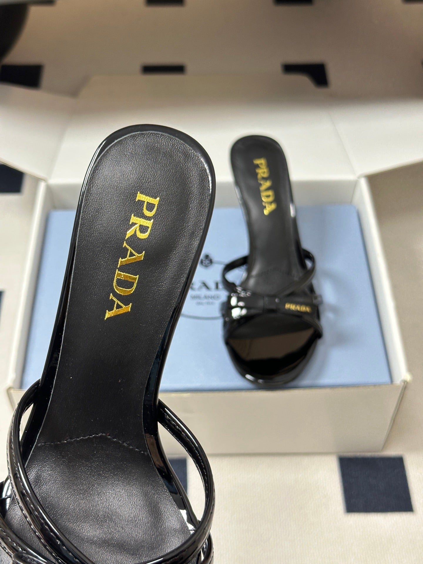 Prada Open-Toe Sandal 7.5cm Black Patent Leather 834807