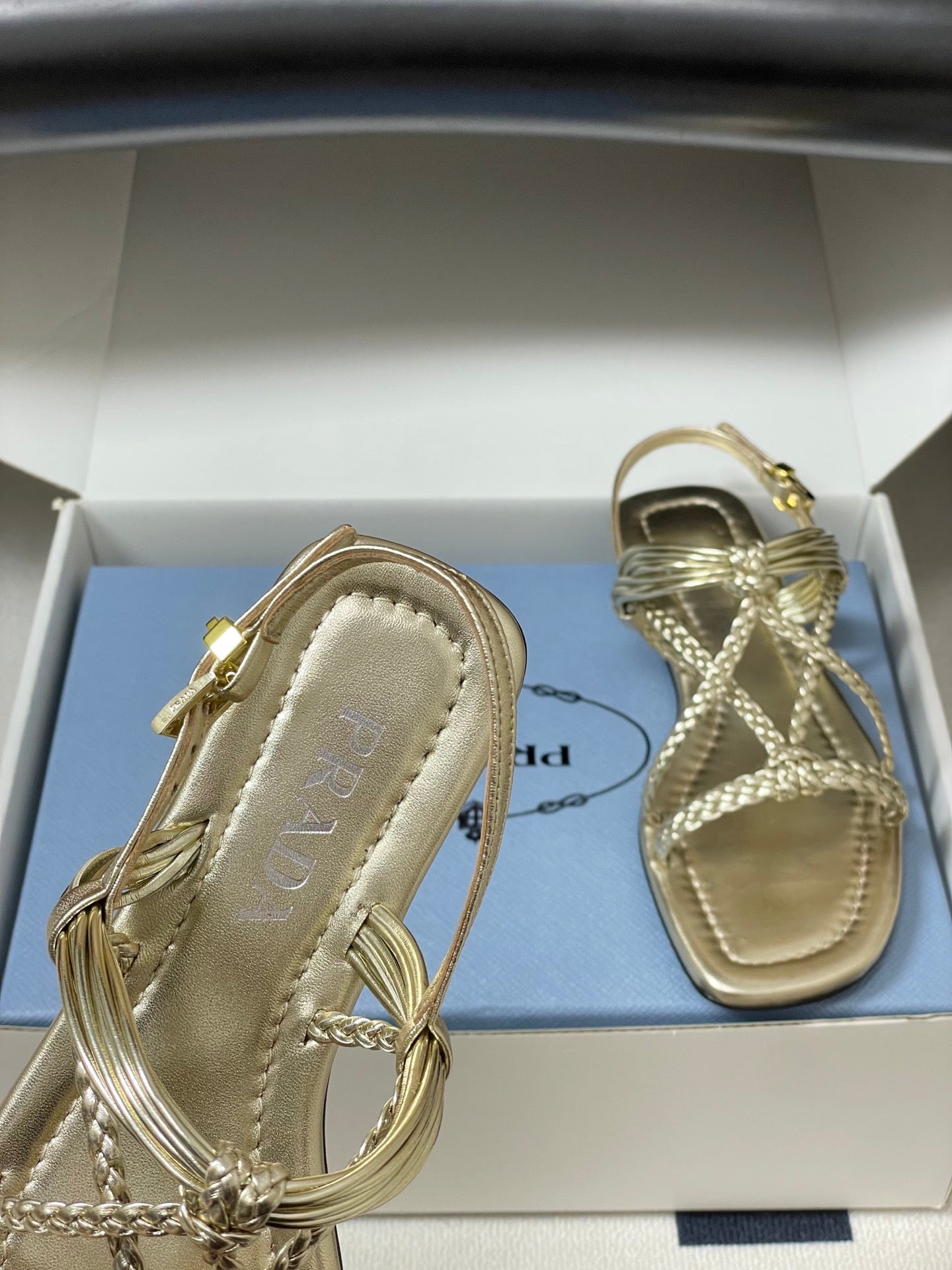 Prada Strappy Flat Sandals Gold Sheepskin 834809