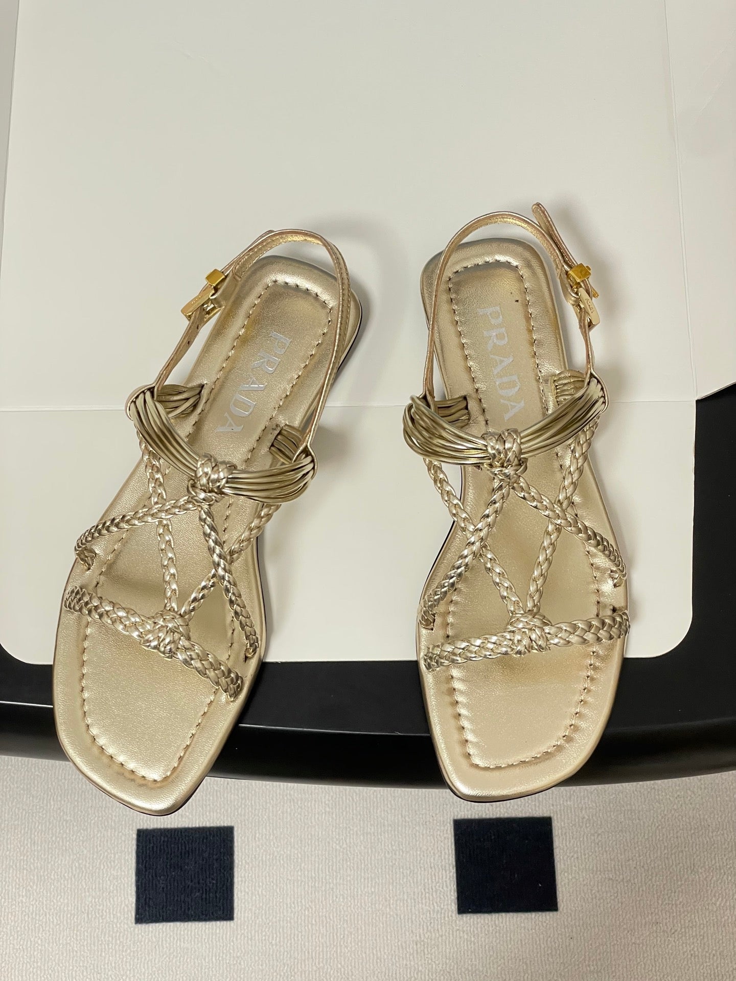 Prada Strappy Flat Sandals Gold Sheepskin 834809