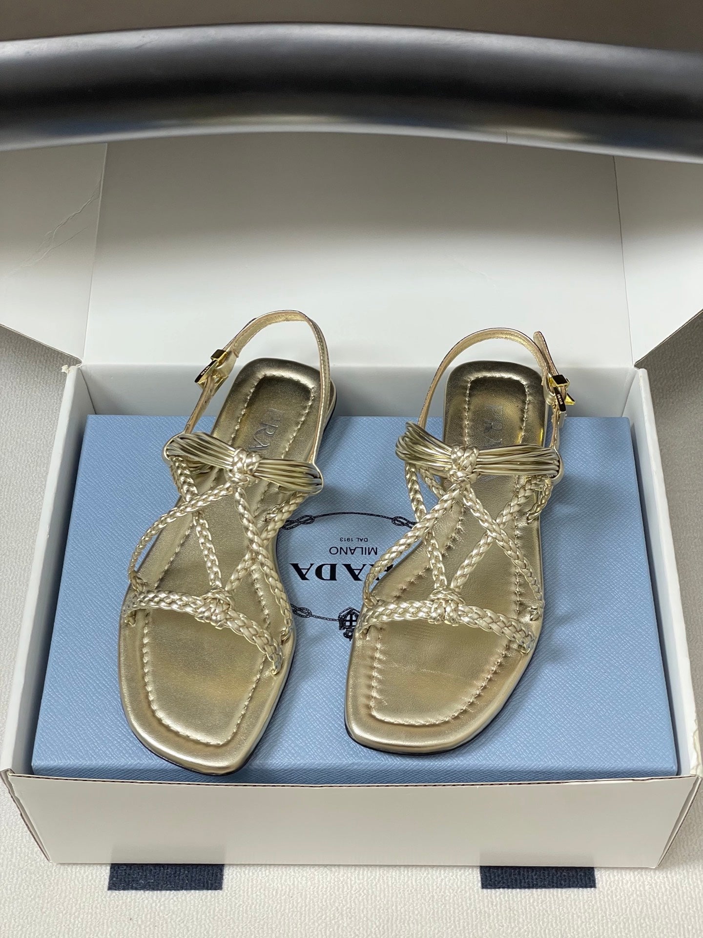 Prada Strappy Flat Sandals Gold Sheepskin 834809