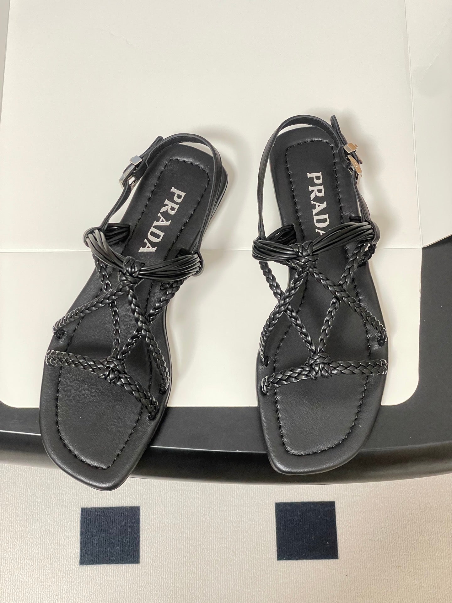 Prada Strappy Flat Sandals Black Sheepskin 834811