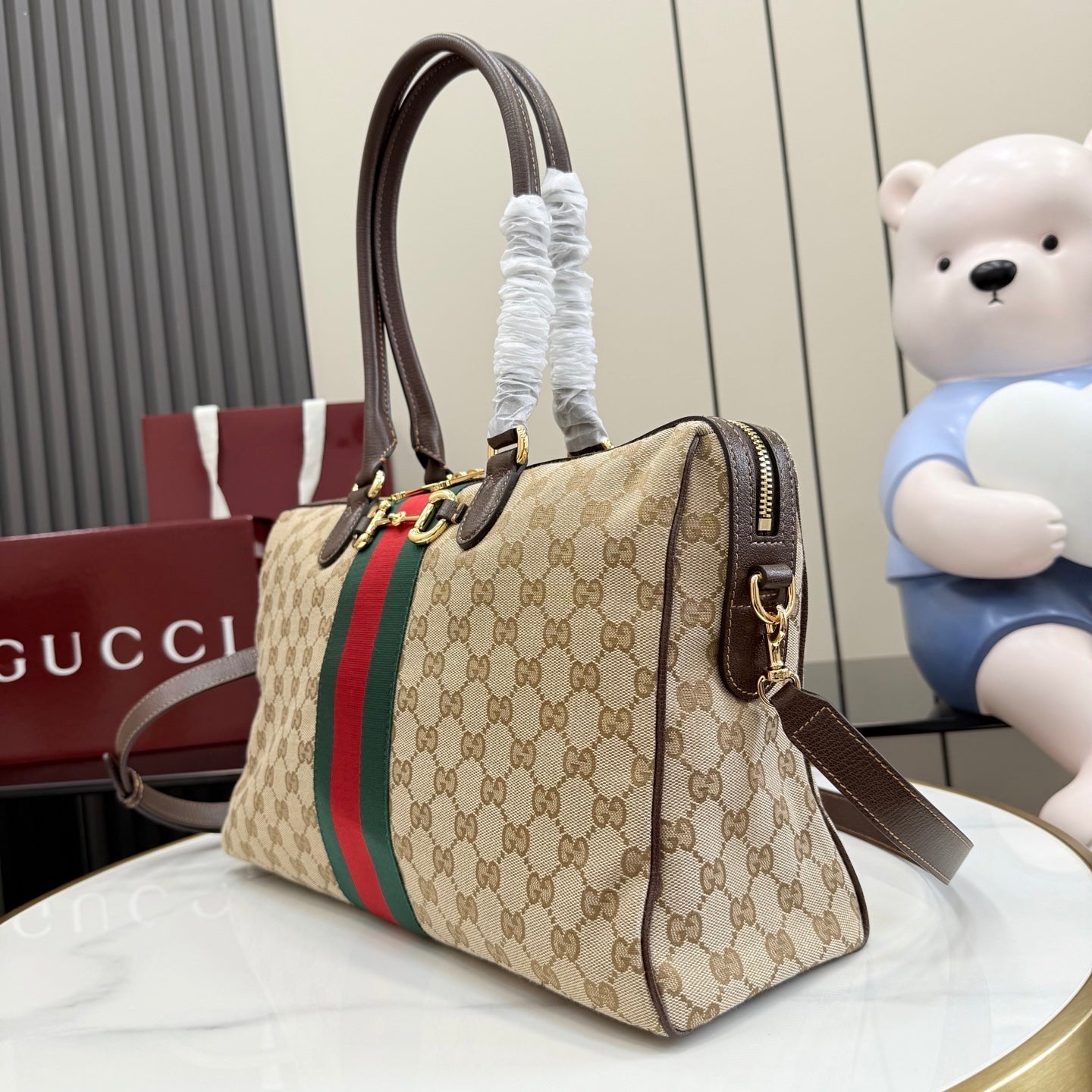 Gucci 2026 Borsetto Boston Bag Beige Brown Canvas Leather