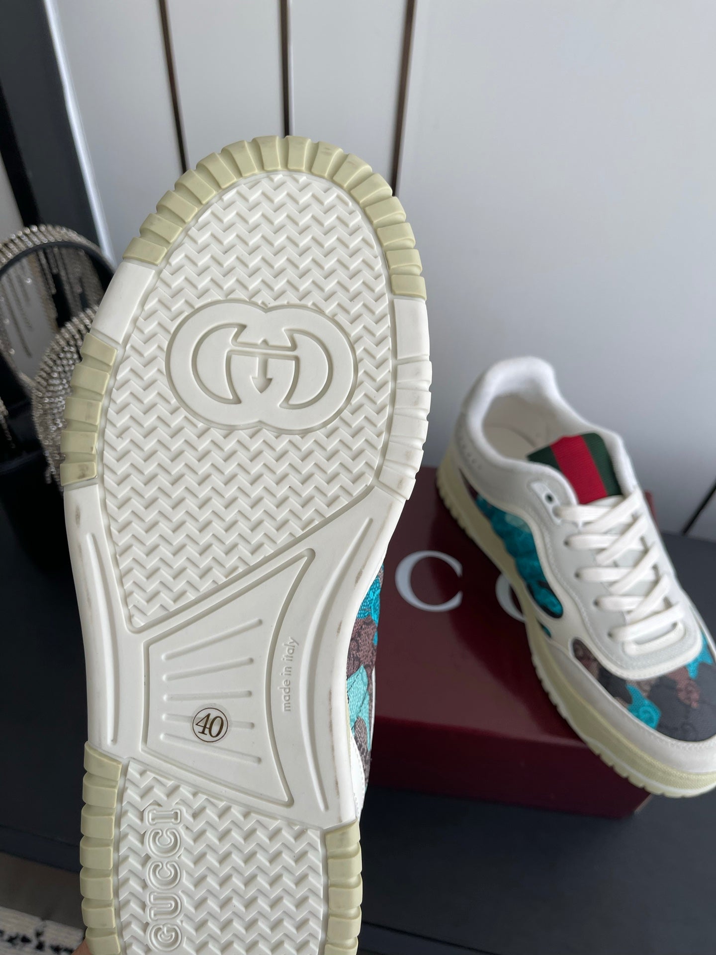 GG 26 Couple Sneakers White Gray Blue Cowhide 631674