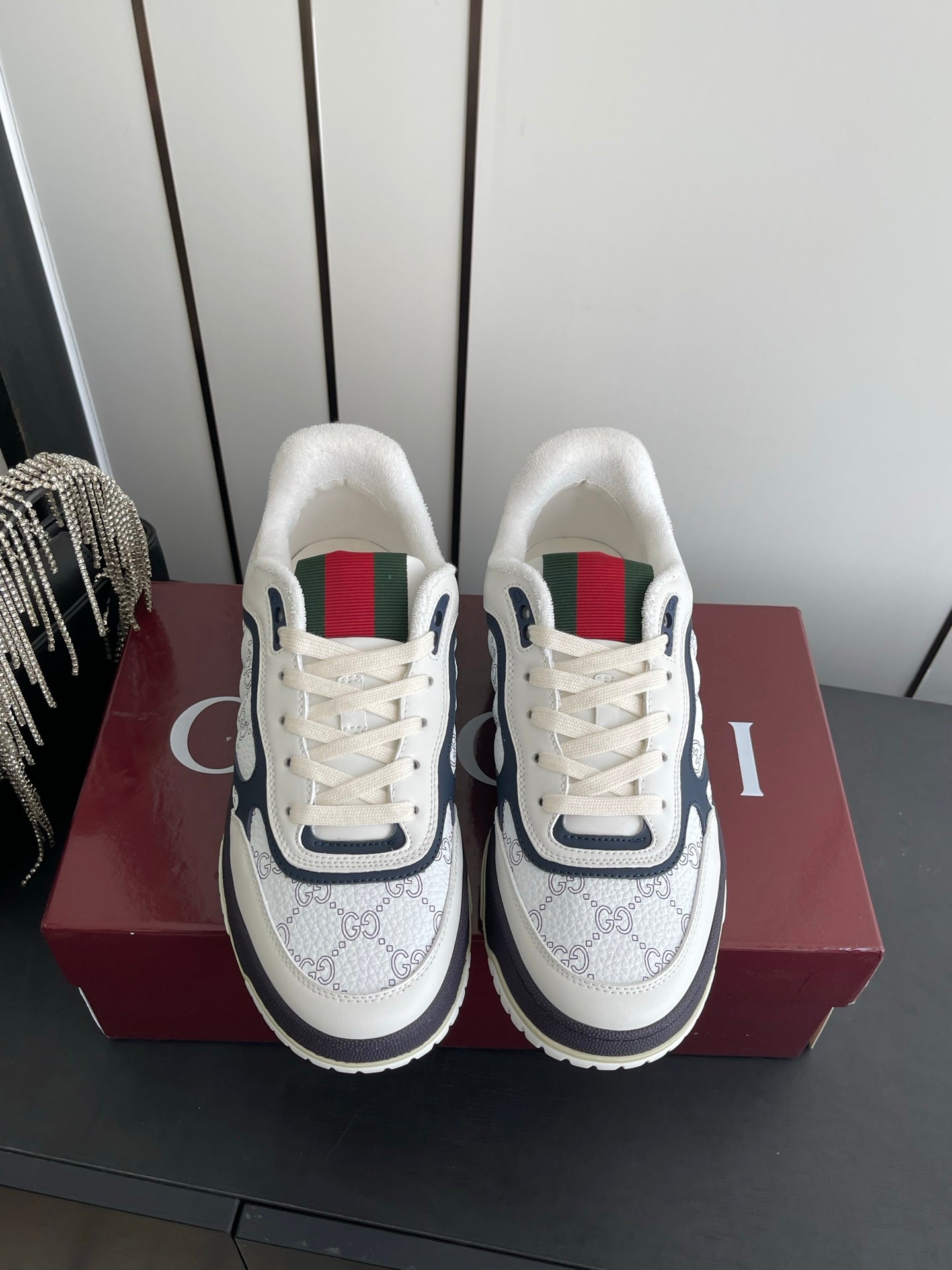 GG 26 Couple Sneakers White Navy  Blue Cowhide 631675