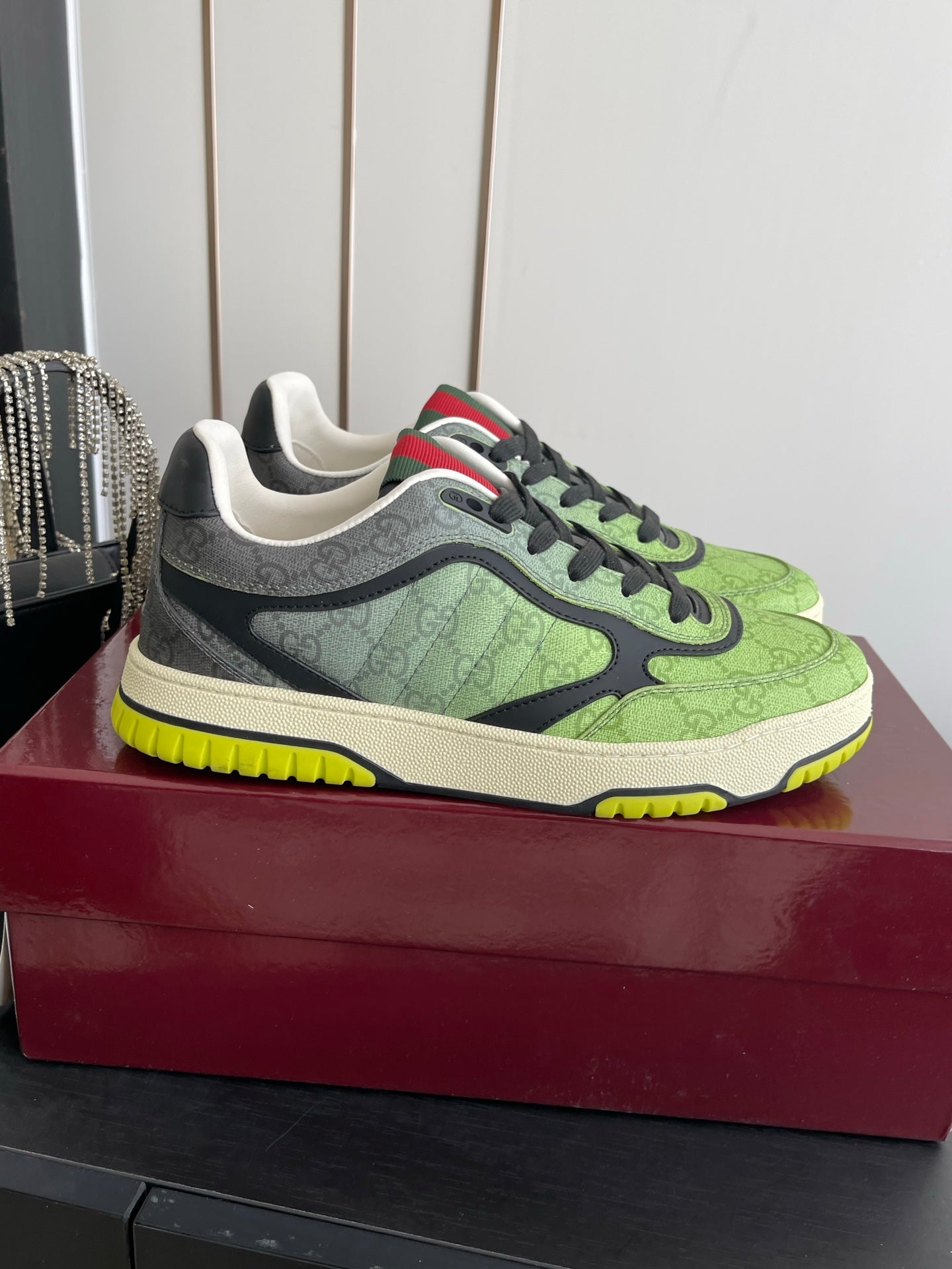 GG 26 Couple Sneakers Green Black Cowhide 631678