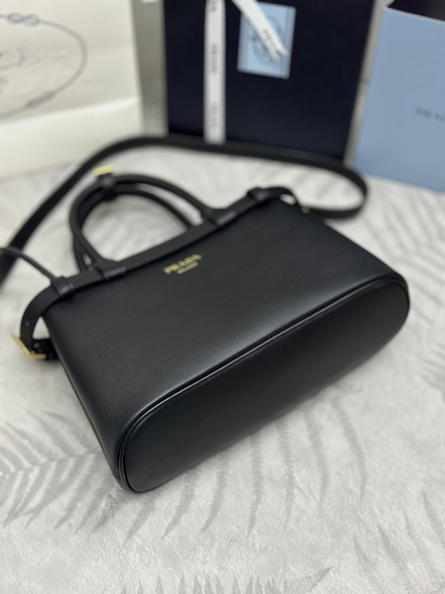 Prada Buckle Tote Bag 28cm Black Grain Cowhide