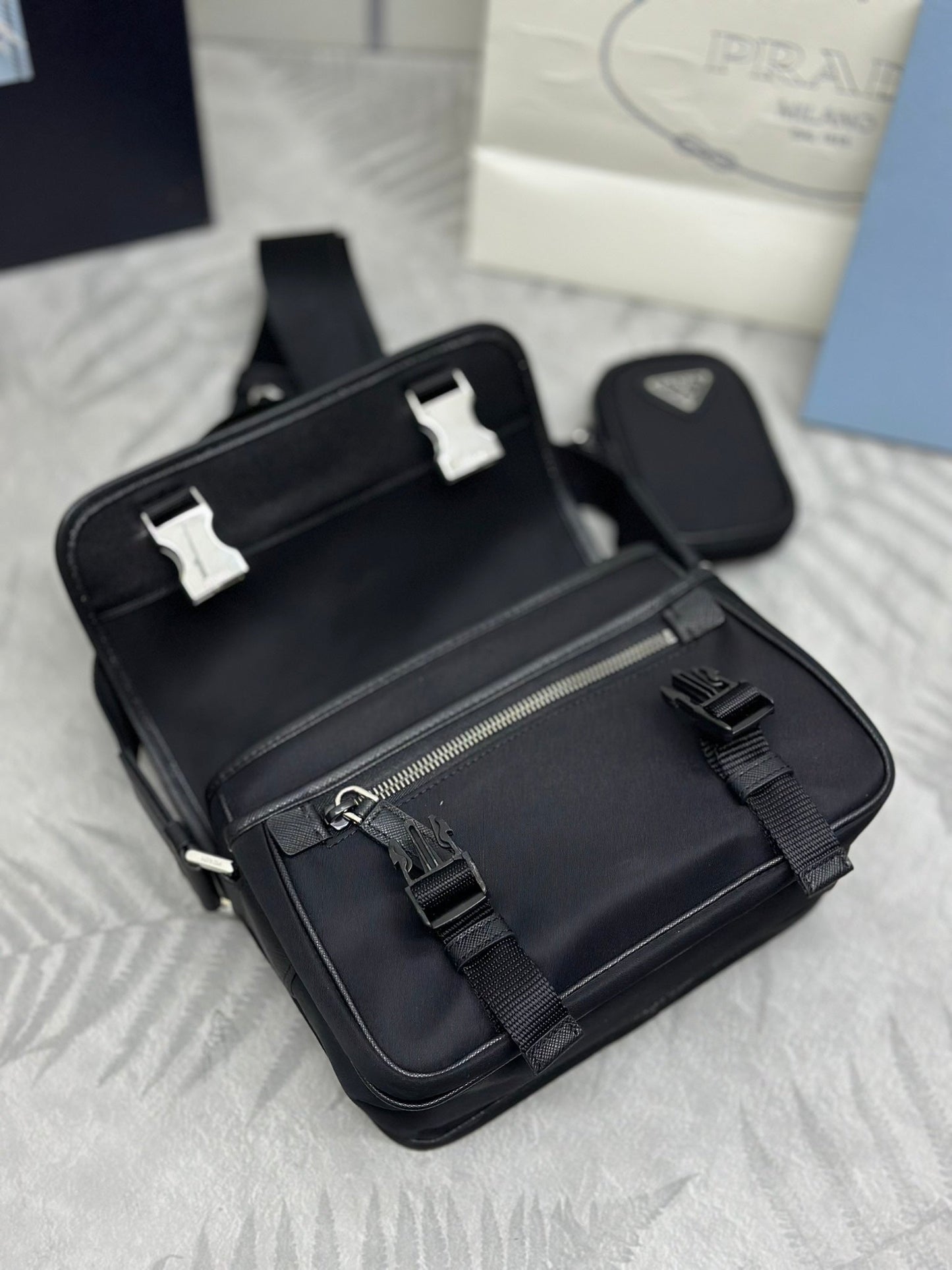 Prada 25AW Men's Saddle Bag 22 Black  Re Nylon Fabric