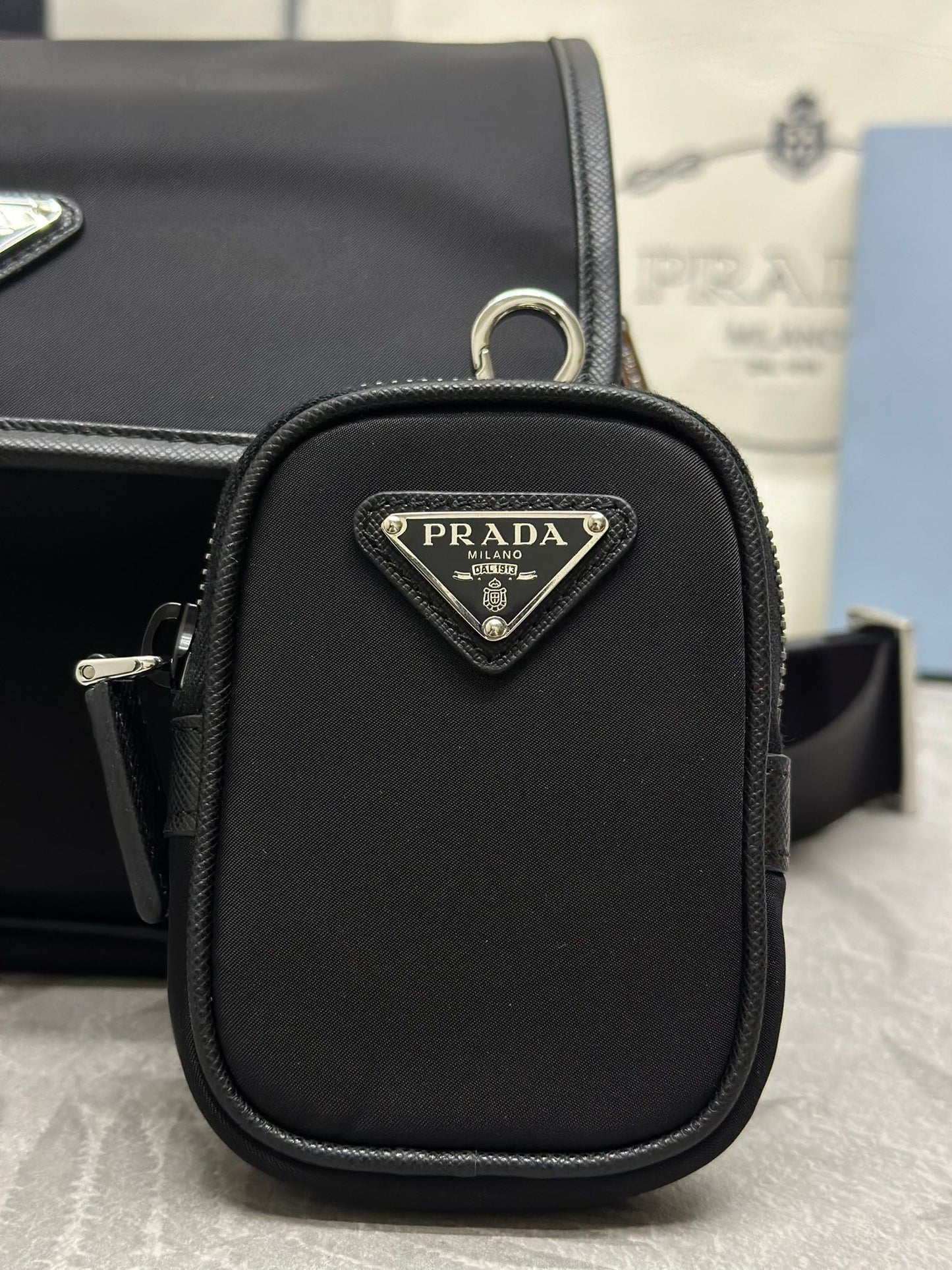 Prada 25AW Men's Saddle Bag 22 Black  Re Nylon Fabric