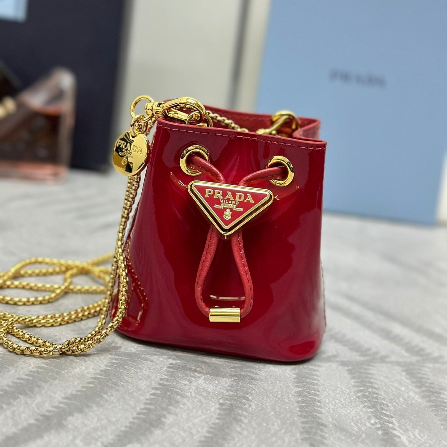 Prada Logo-Plaque Mini Bag Red Patent Leather GHW
