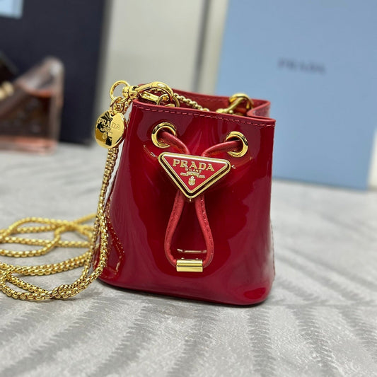 Prada Logo-Plaque Mini Bag Red Patent Leather GHW