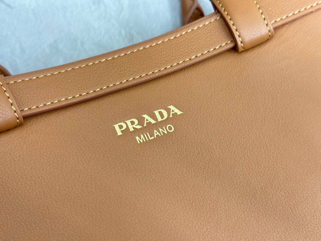 Prada Buckle Tote Bag 35cm Brown Cowhide