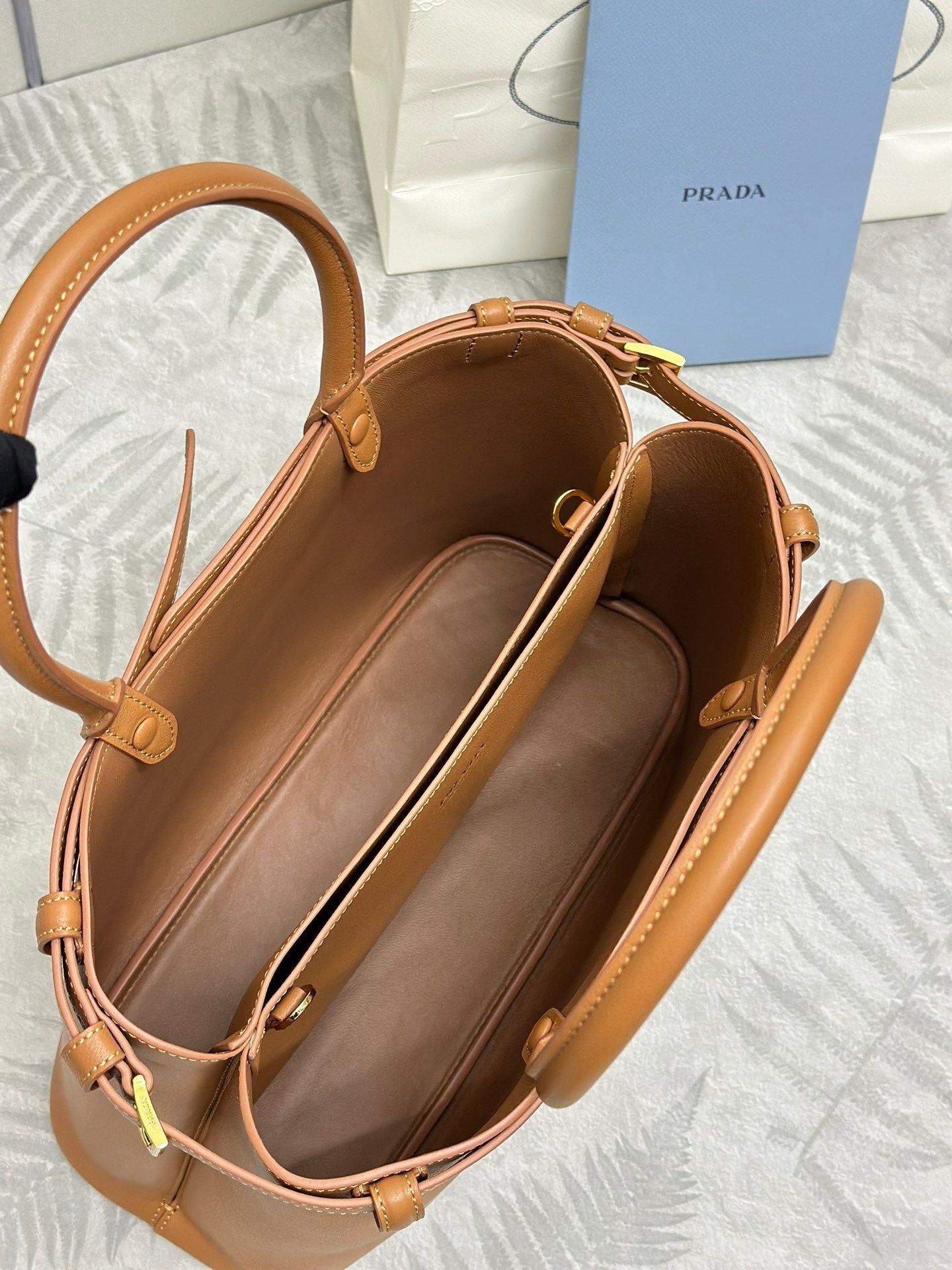 Prada Buckle Tote Bag 35cm Brown Cowhide