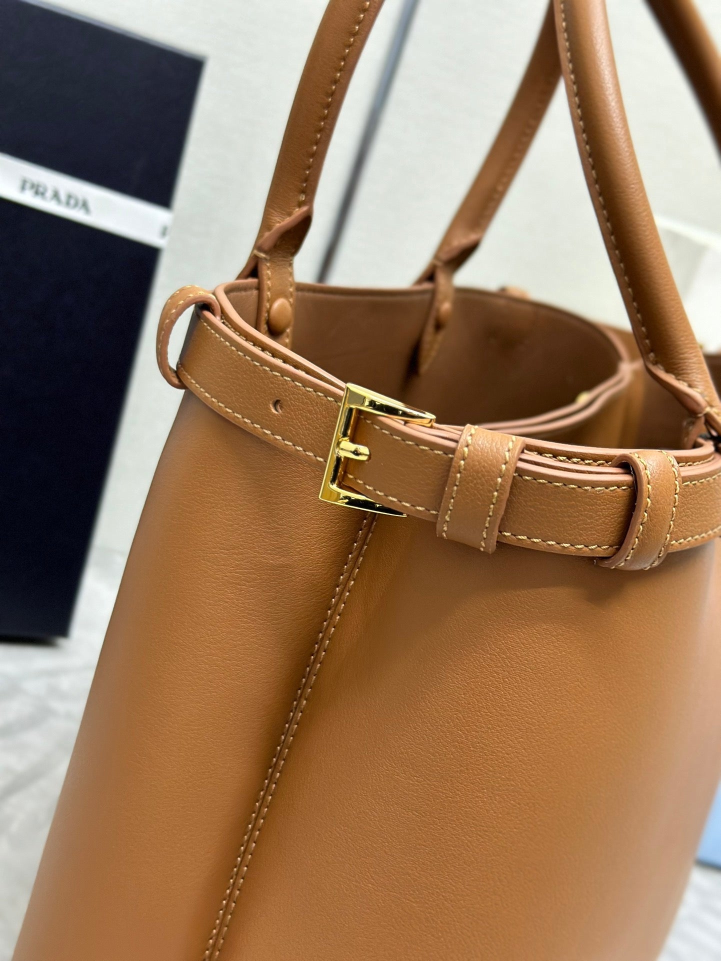 Prada Buckle Tote Bag 35cm Brown Cowhide