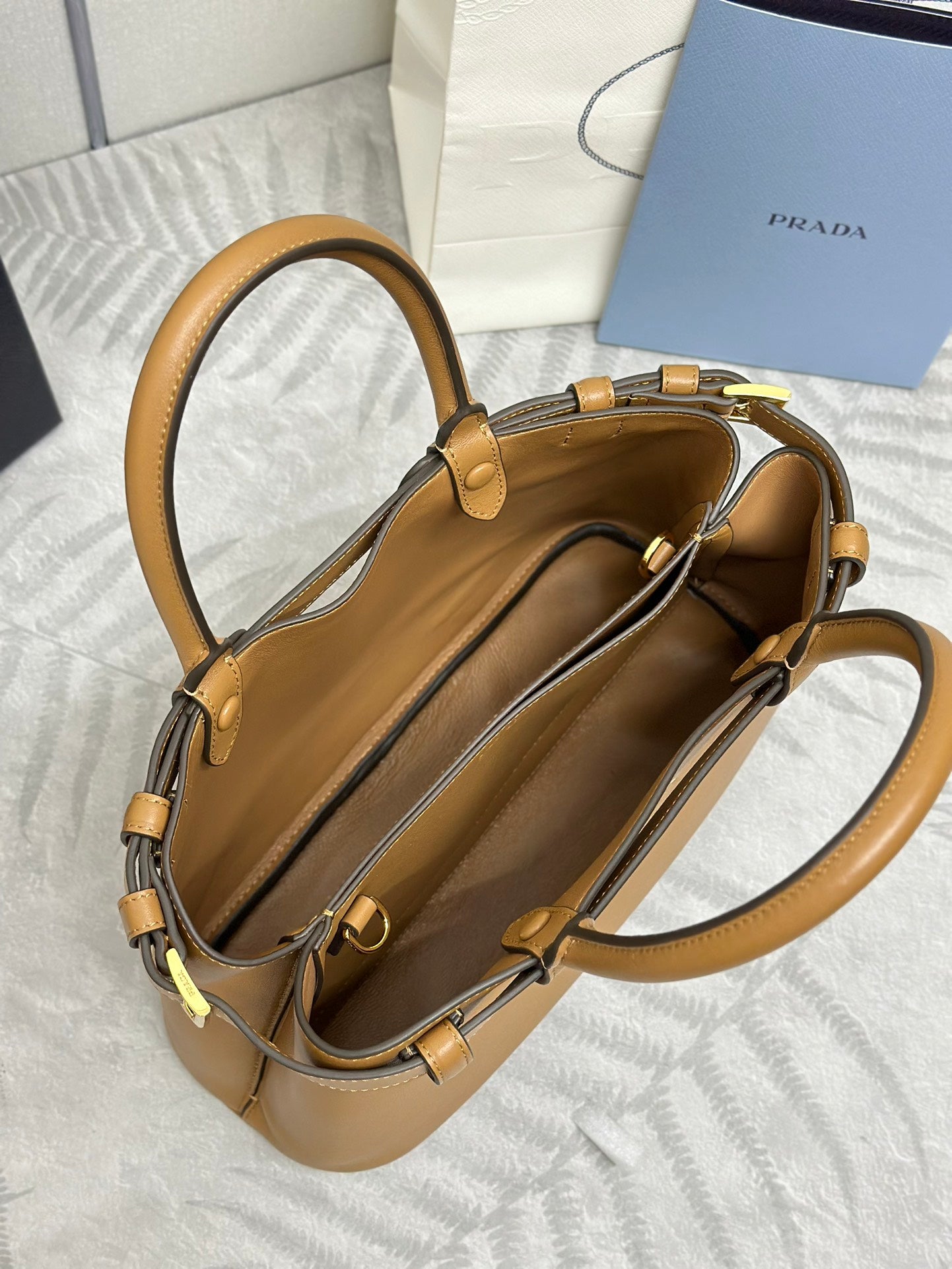 Prada Buckle Tote Bag 28cm Brown Cowhide