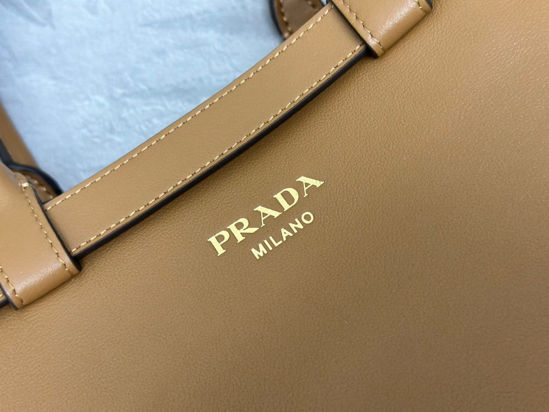 Prada Buckle Tote Bag 28cm Brown Cowhide