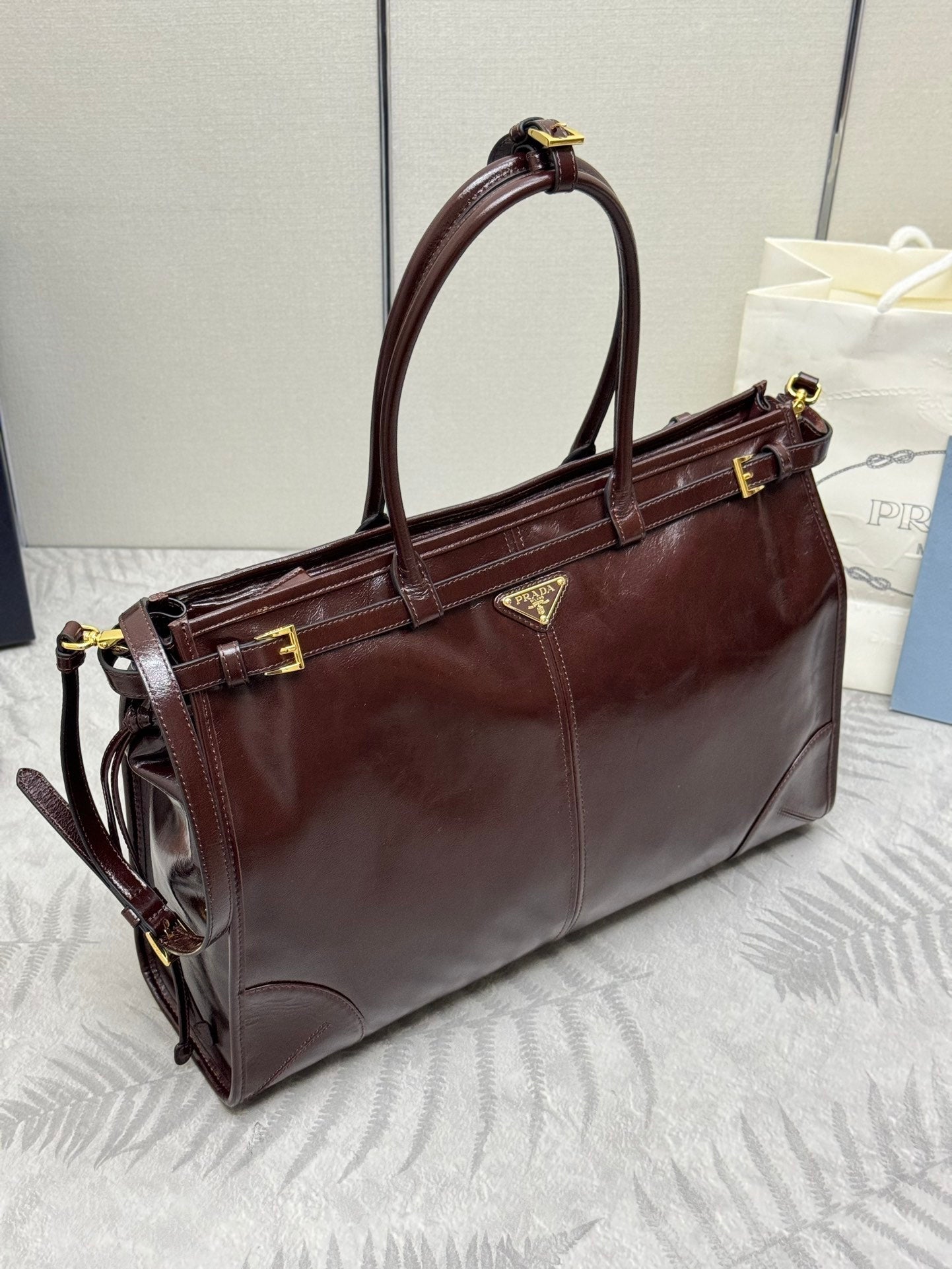 Prada Bonnie Extra-Large 42cm Dark Burdundy Calfskin