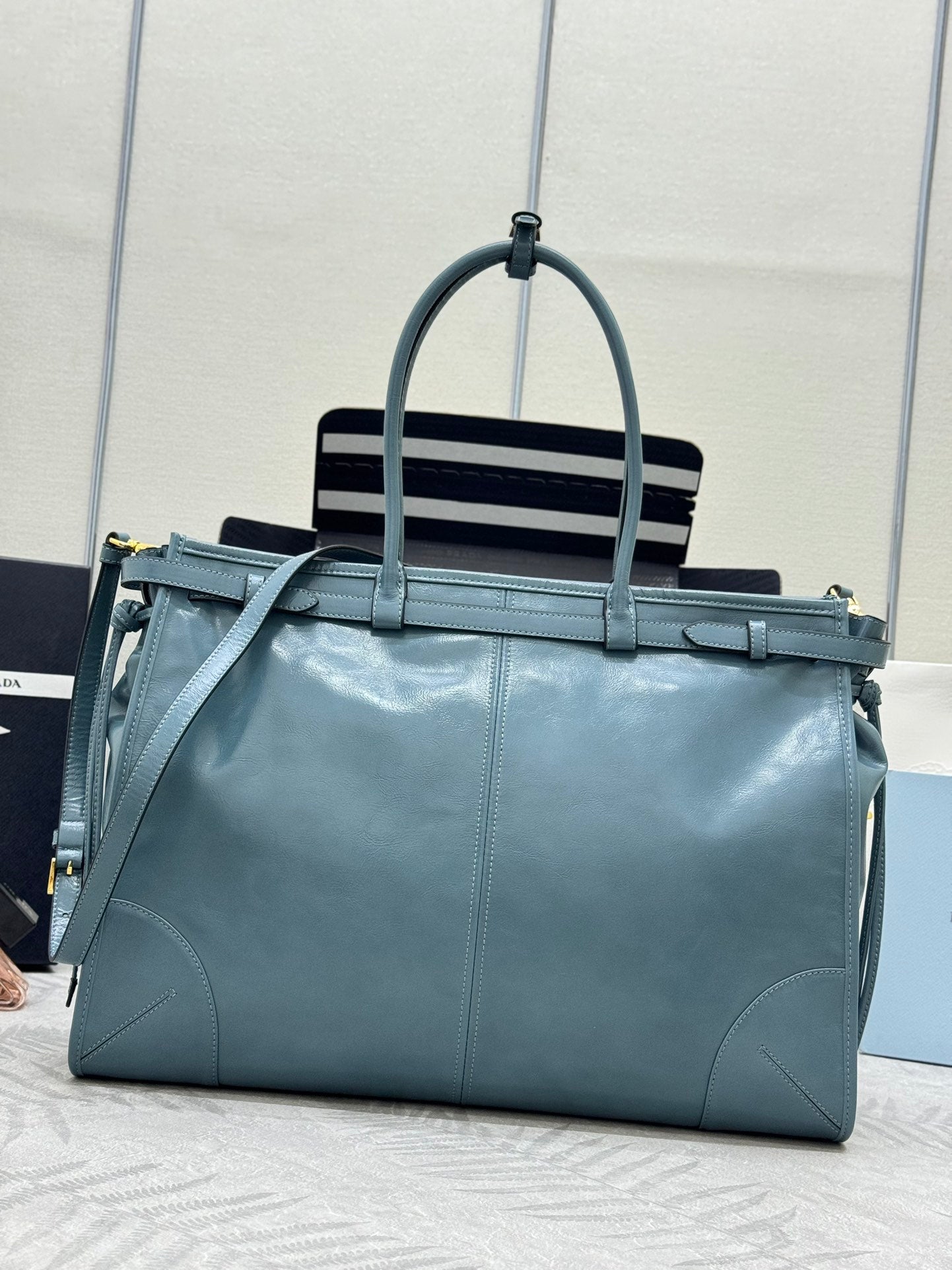 Prada Bonnie Extra-Large 42cm Blue Gray Calfskin