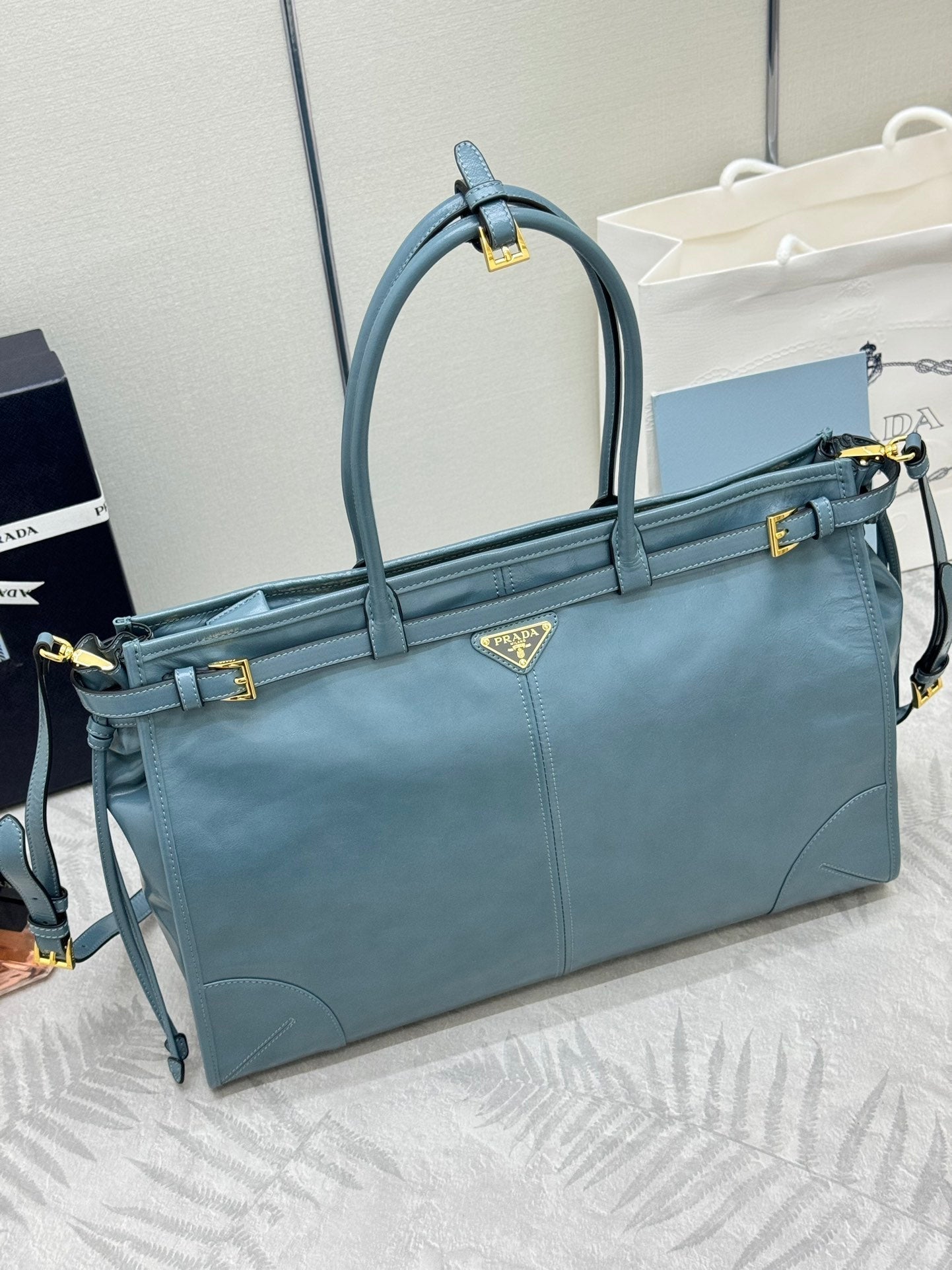 Prada Bonnie Extra-Large 42cm Blue Gray Calfskin