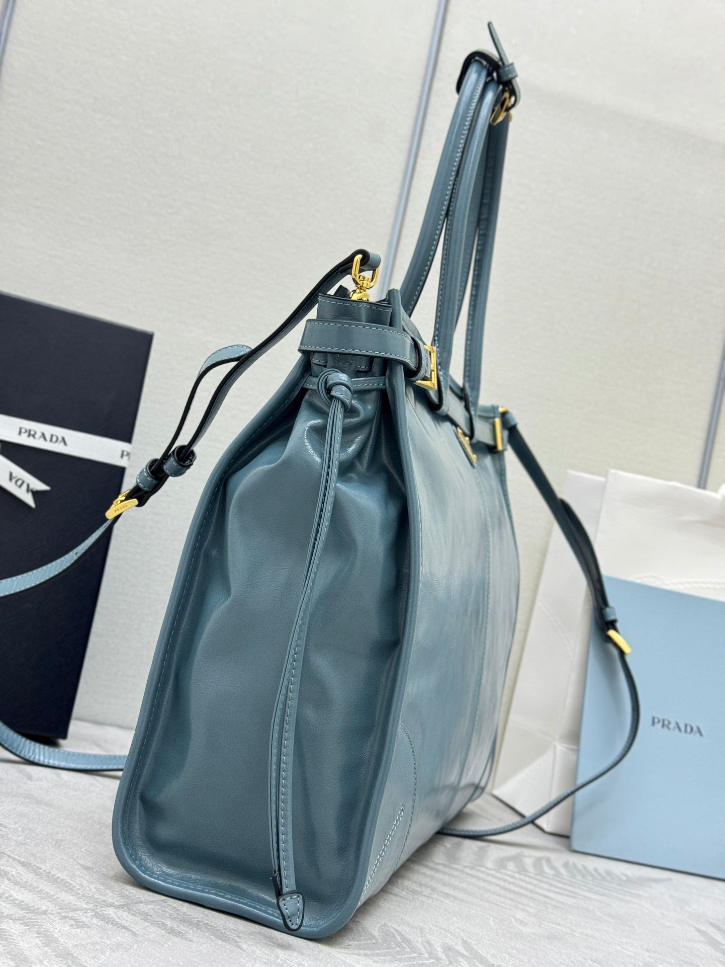 Prada Bonnie Extra-Large 42cm Blue Gray Calfskin
