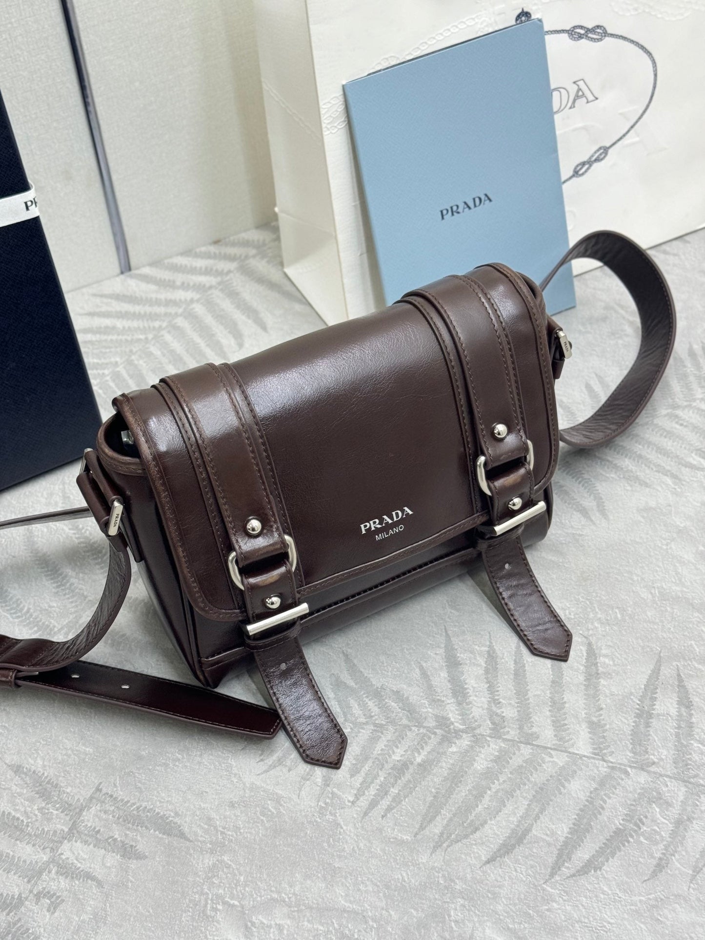Prada 25AW Men's Saddle Bag 22 Coffee Leather