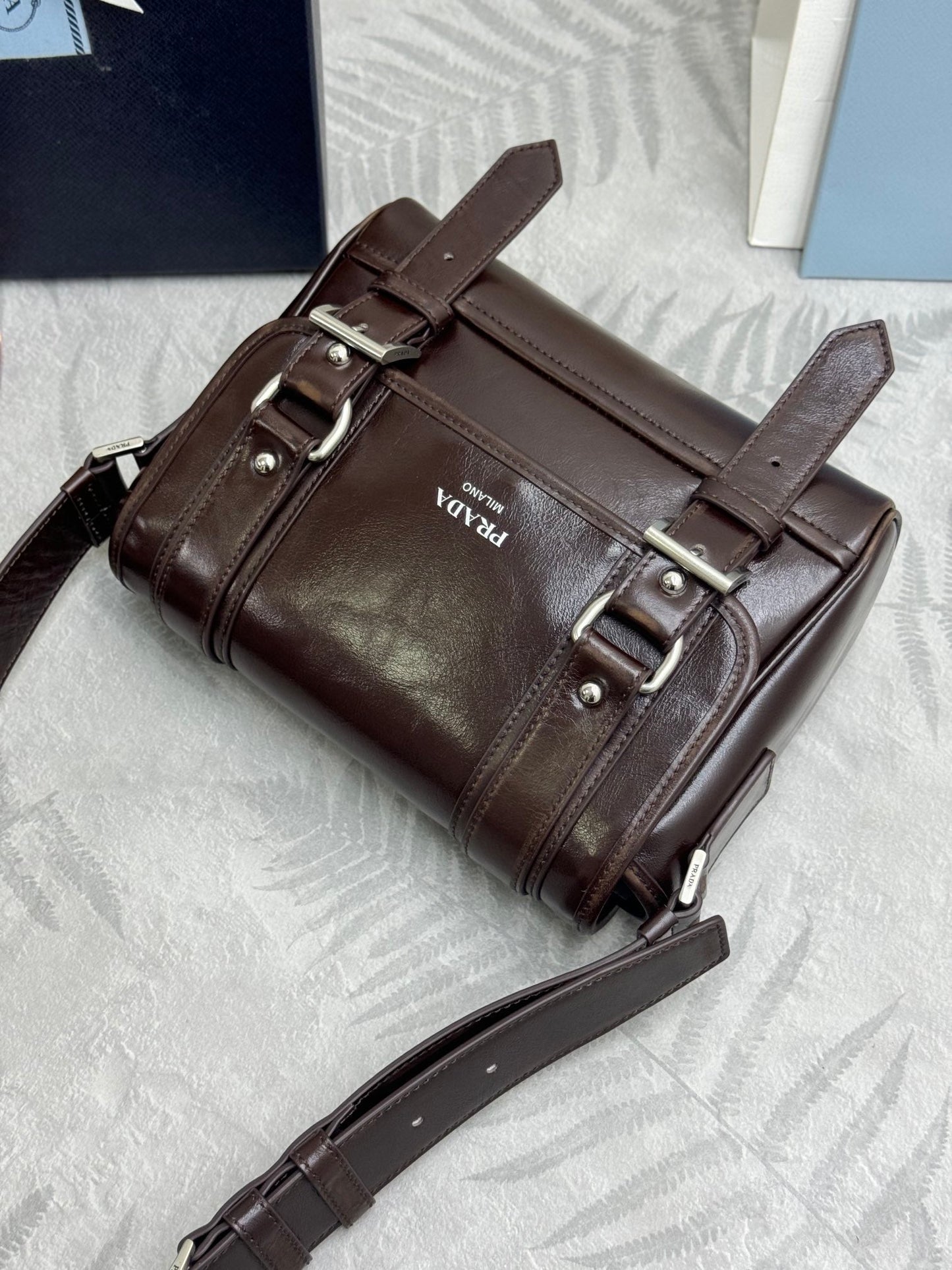 Prada 25AW Men's Saddle Bag 22 Coffee Leather