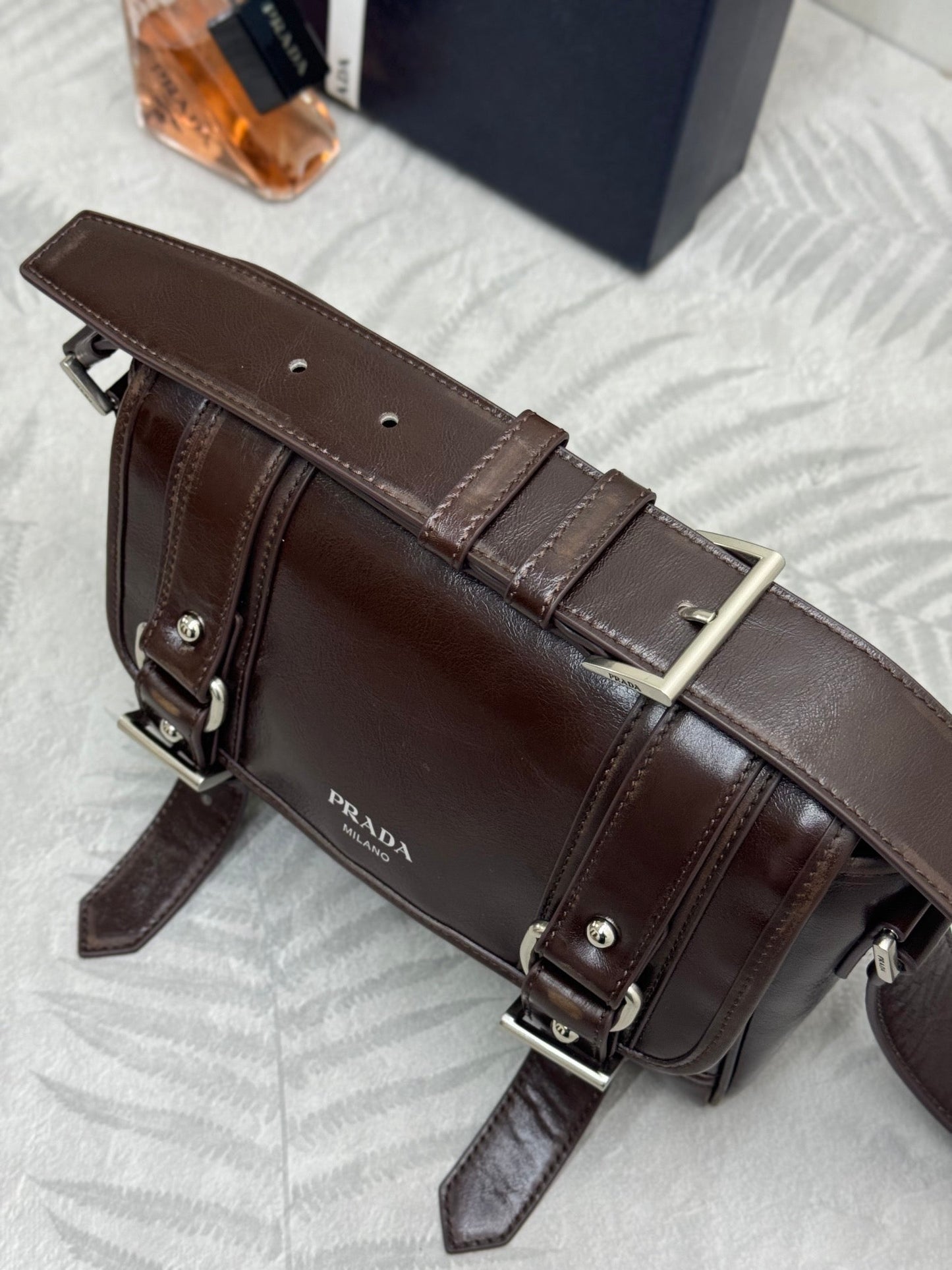 Prada 25AW Men's Saddle Bag 22 Coffee Leather