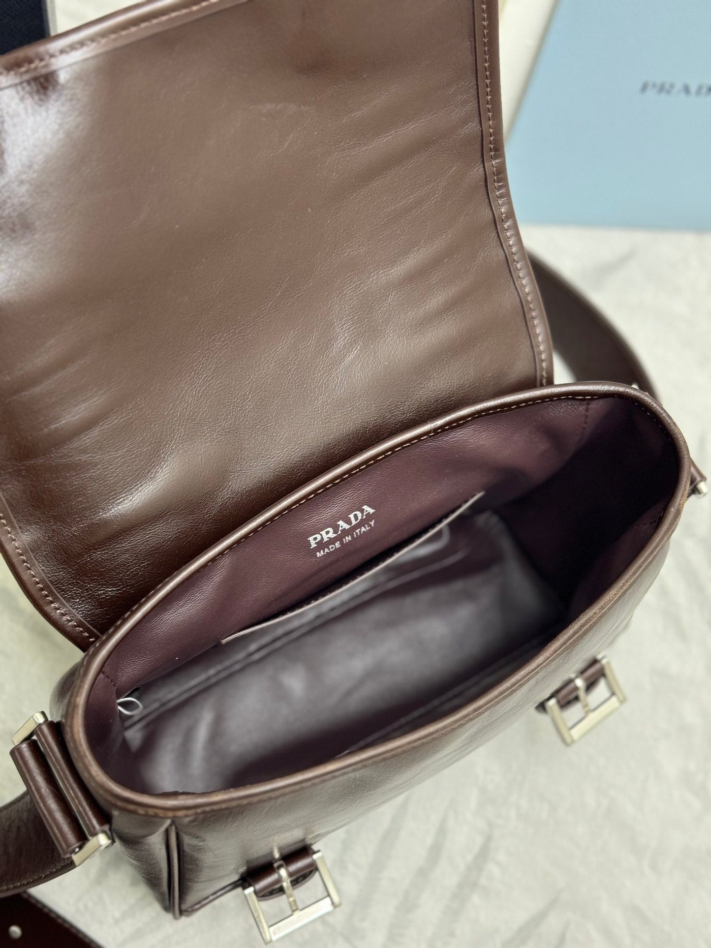 Prada 25AW Men's Saddle Bag 22 Coffee Leather