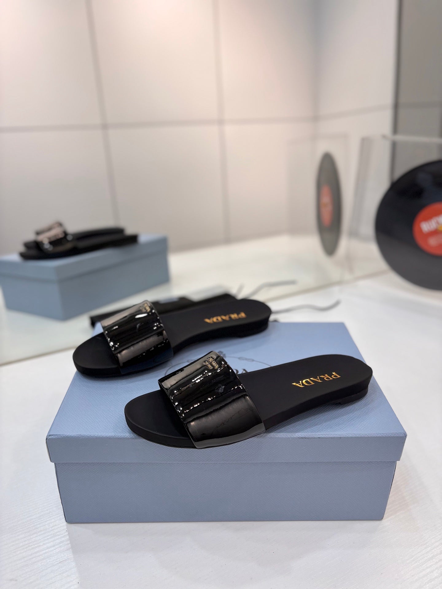 Prada Slides Black Patent Leather 834596
