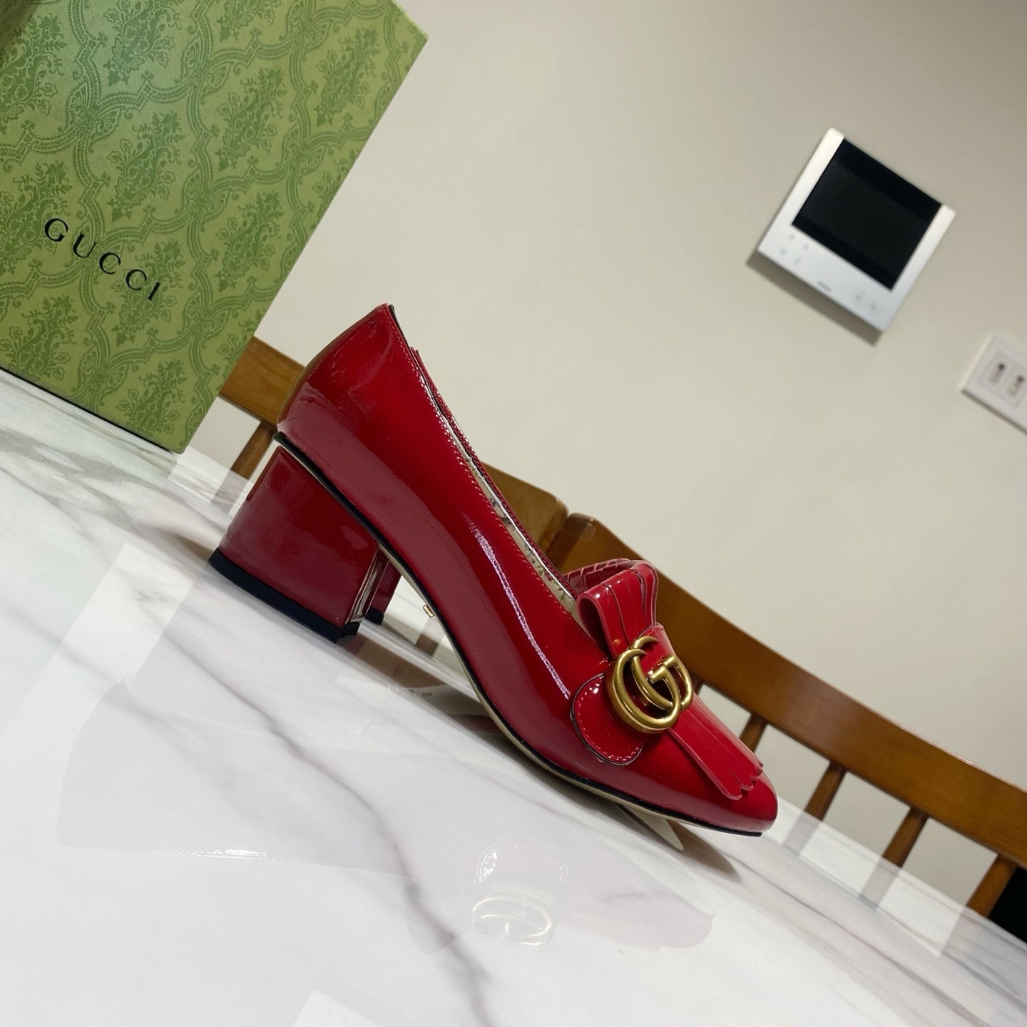 GG 26SS Chunky Heel Pump 50 Red Patent Leather 640556