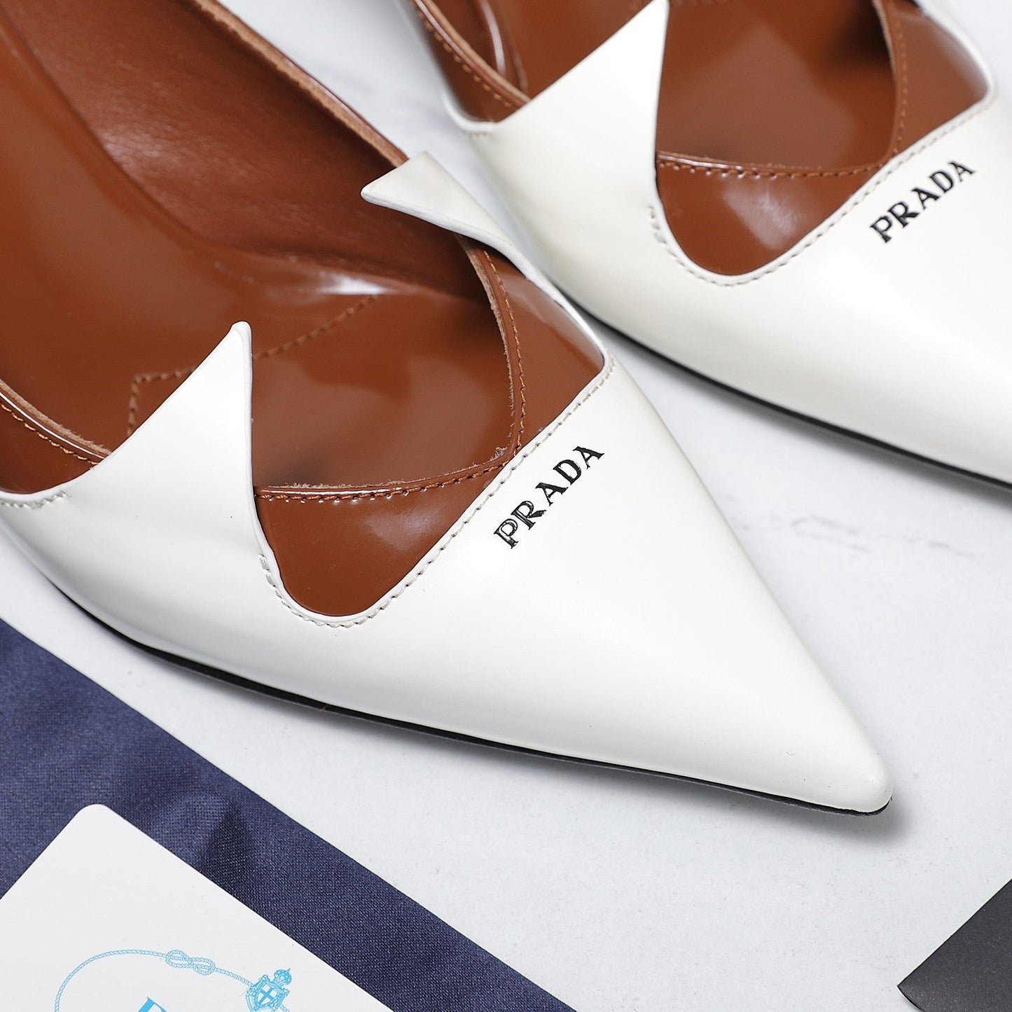 Prada Two-Tone Brushed Pumps 55mm Chocolate White Cowhide 456263