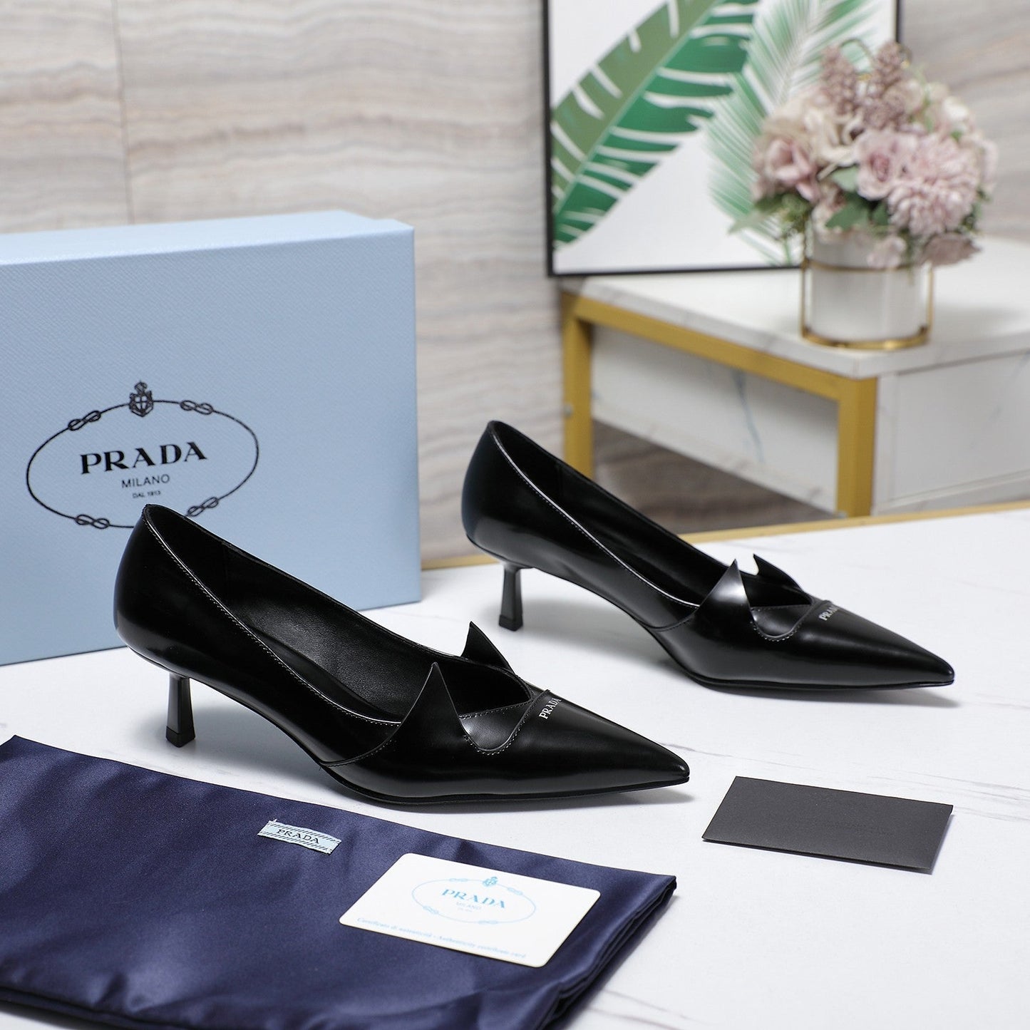 Prada Two-Tone Brushed Pumps 55mm Black Cowhide 456267