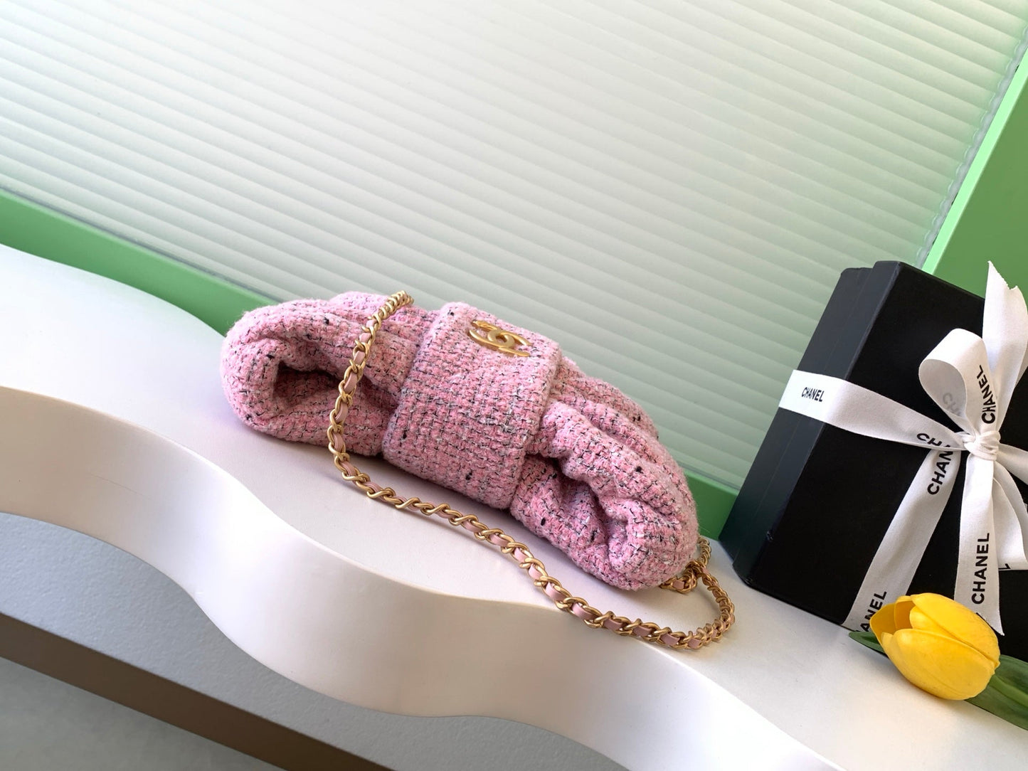 Chanel 2026 Bow Bag 26cm Pink Wool Fabric