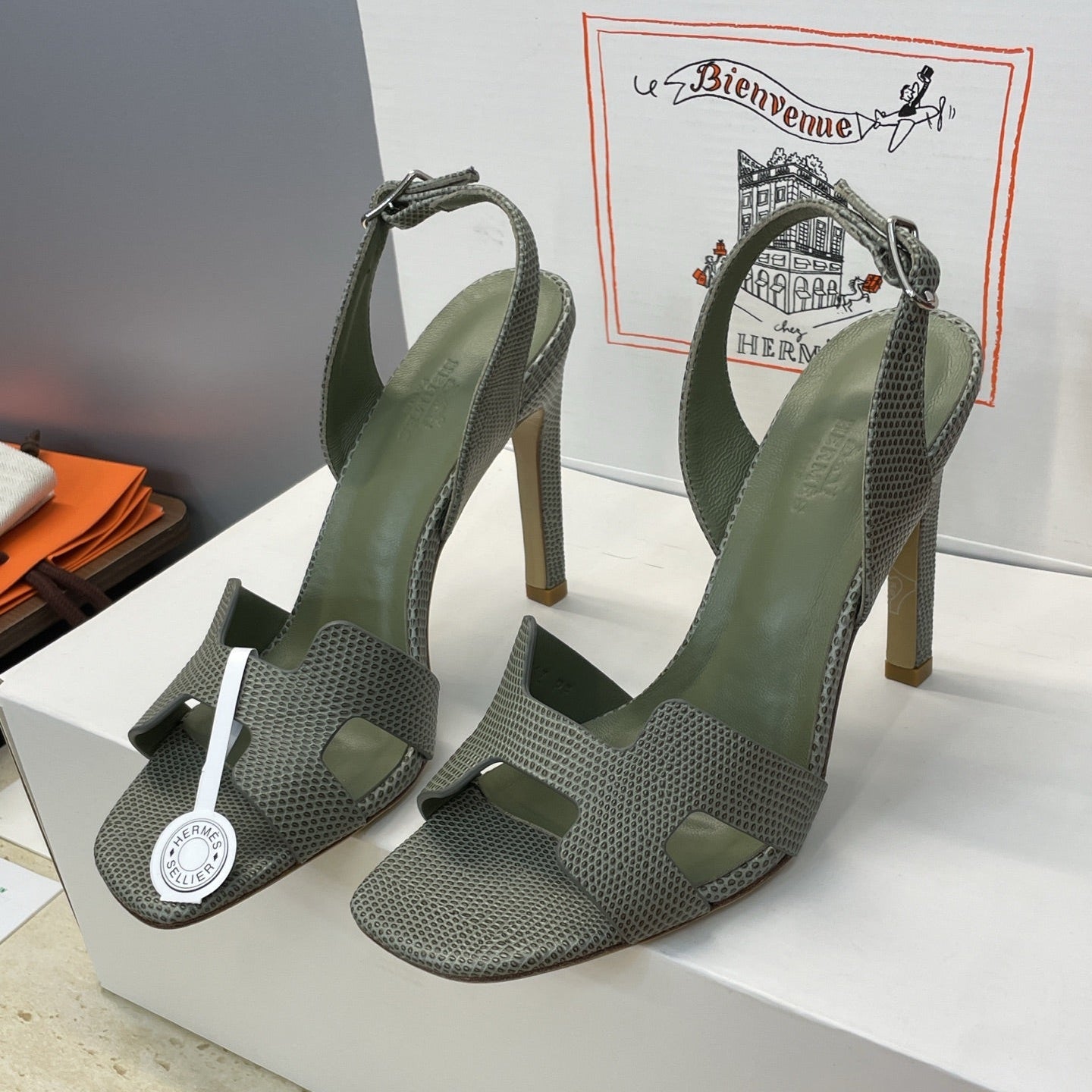 HM 26ss High Heel Sandals 105 Olive Green Cowhide 607113