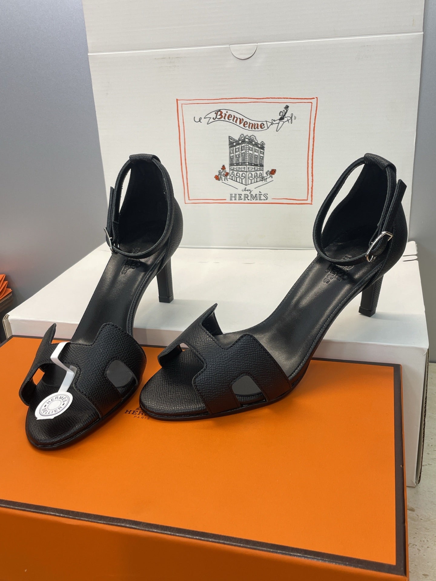 HM 26ss High Heel Sandals 70 Black Cowhide 607119