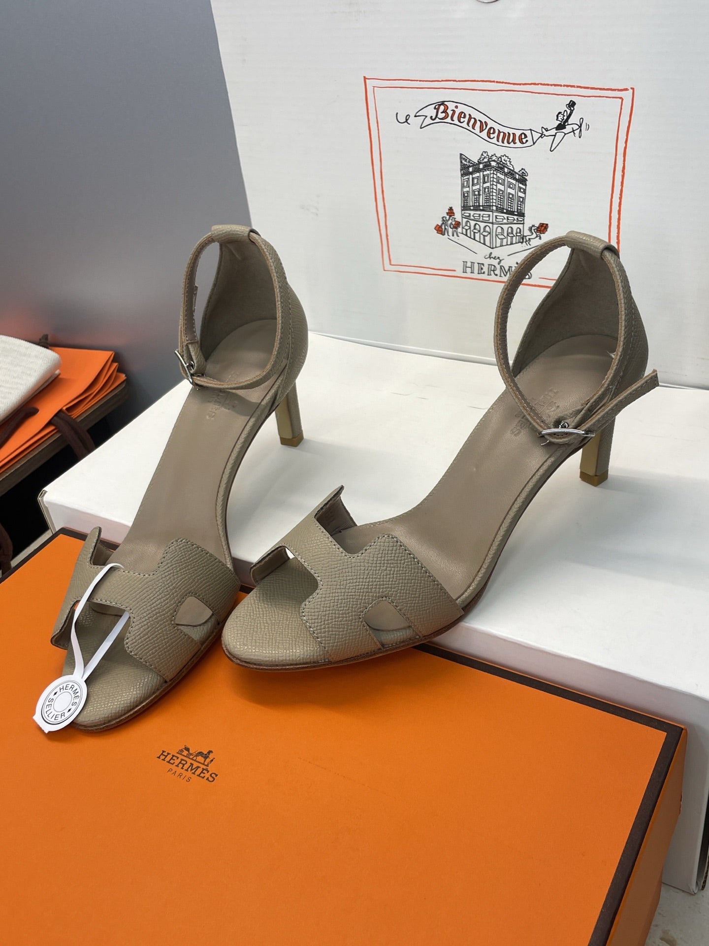 HM 26ss High Heel Sandals 70 Taupe Cowhide 607122