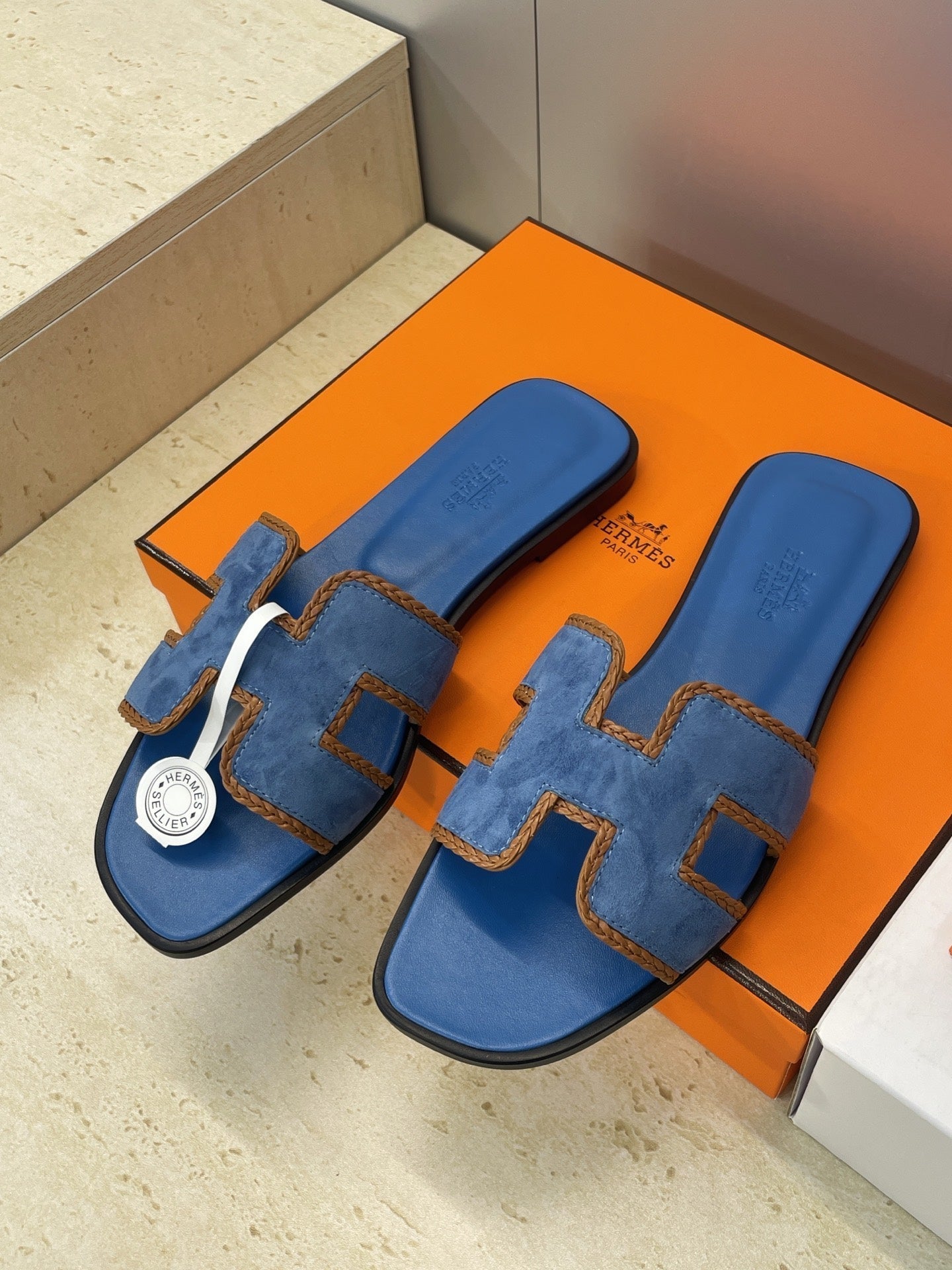 HM 26ss Oran Sandals Blue Suede Calfskin 607247