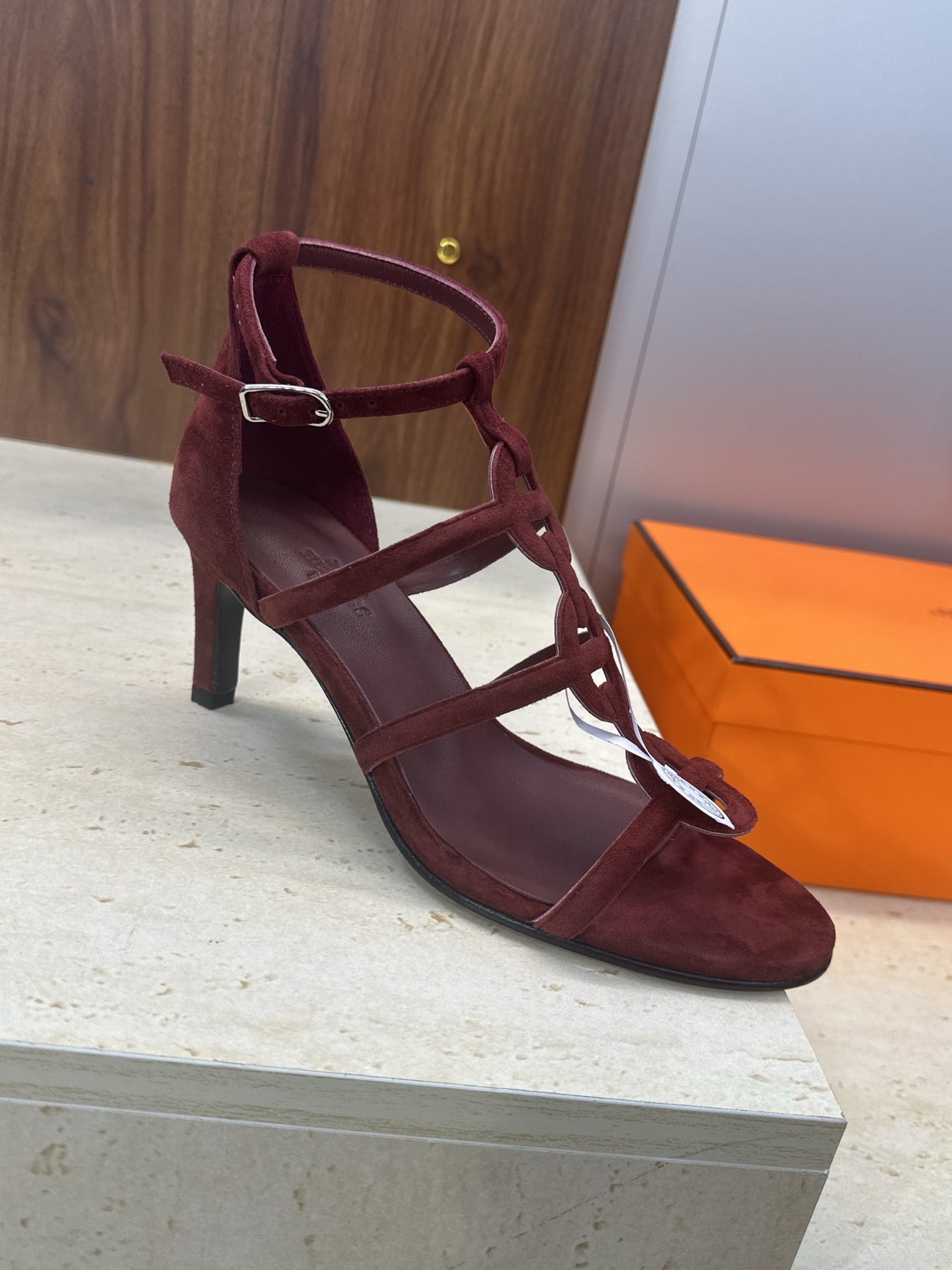 HM 26ss High Heels Sandals 70 Burgundy Suede 633219