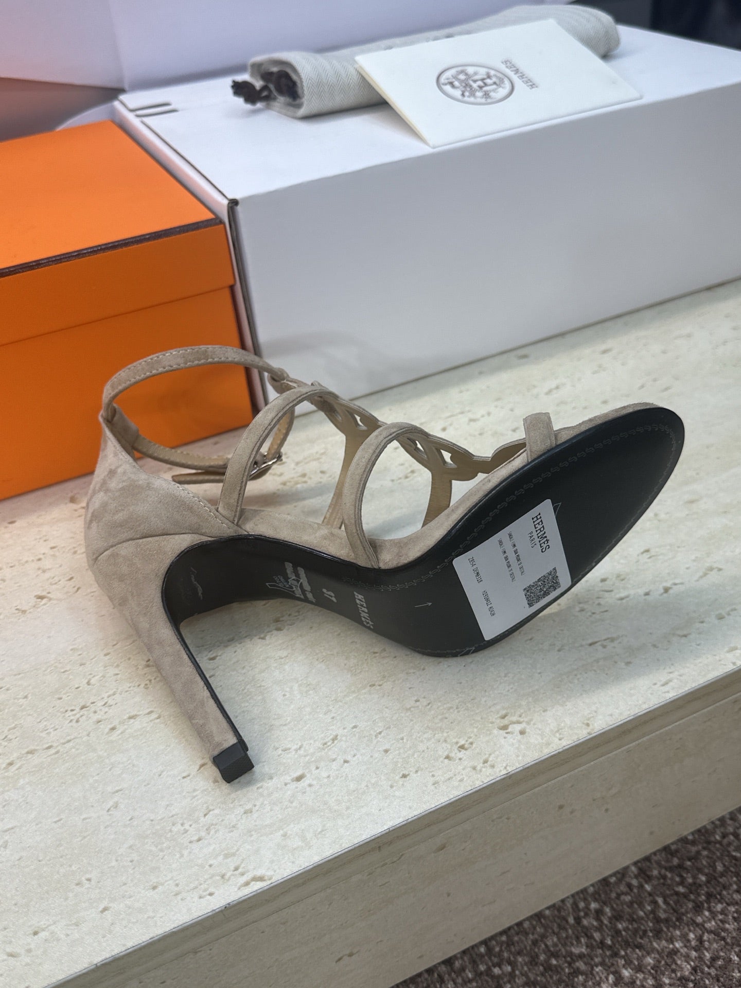 HM 26ss High Heels Sandals 95 Beige Suede 633224