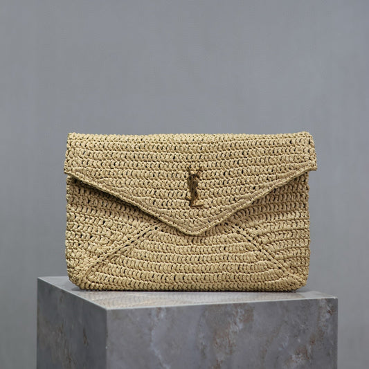 Prada Envelope Clutch 29cm Beige Raffia Leather