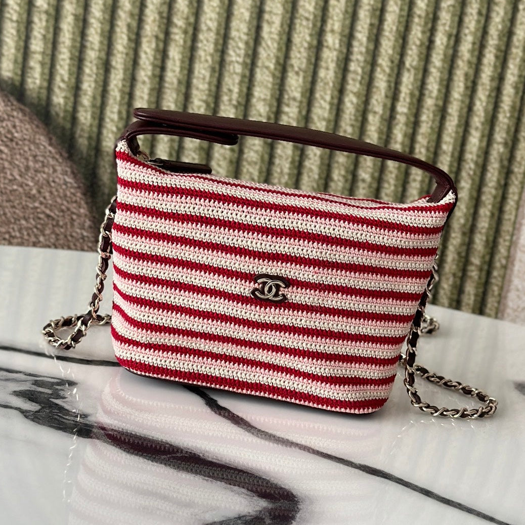 Chanel 2026 Clutch Bag 21cm Red Burgundy Wool Leather