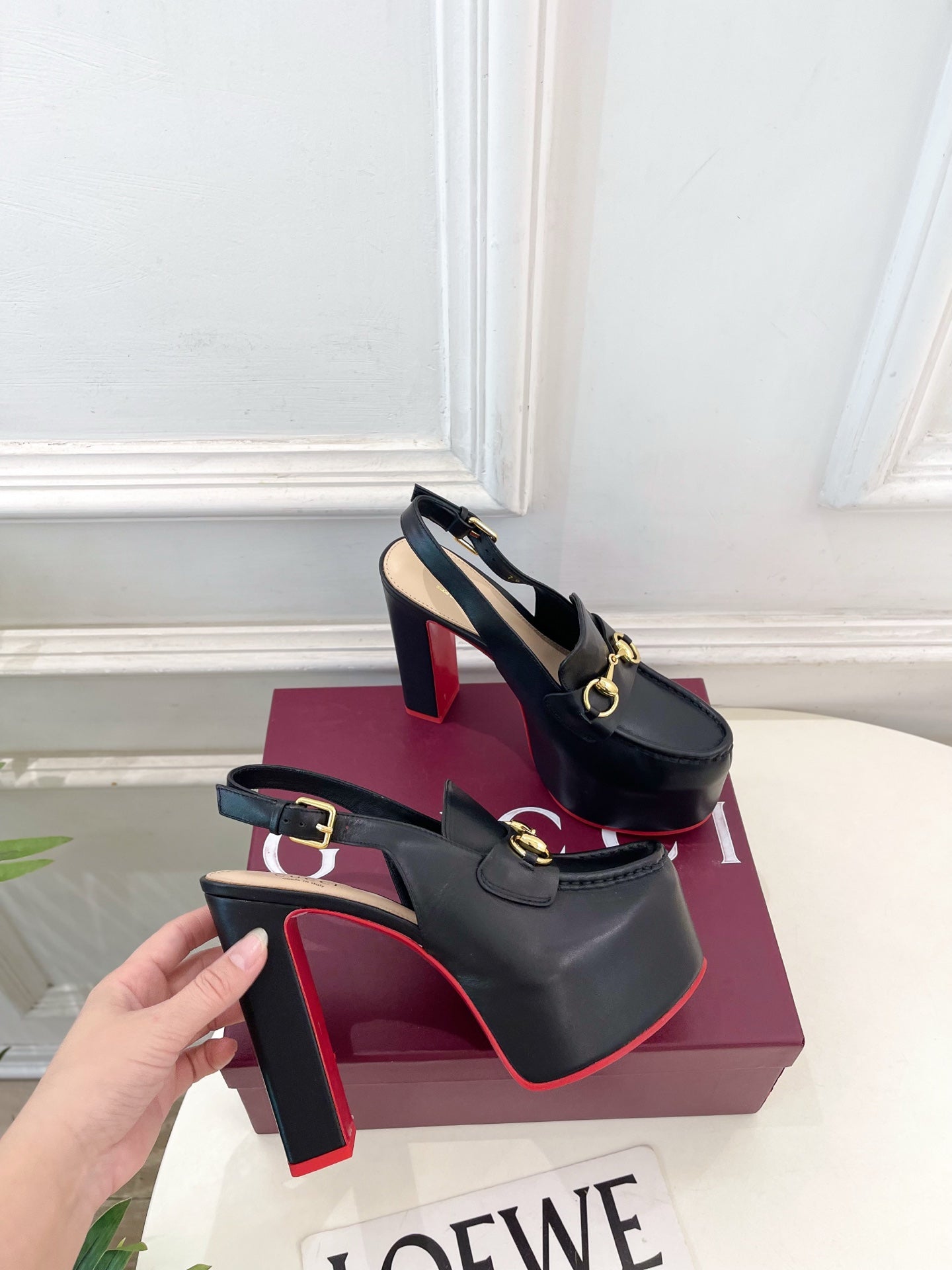 GG 26SS Platform Sandals 130 Black Sheepskin 640262