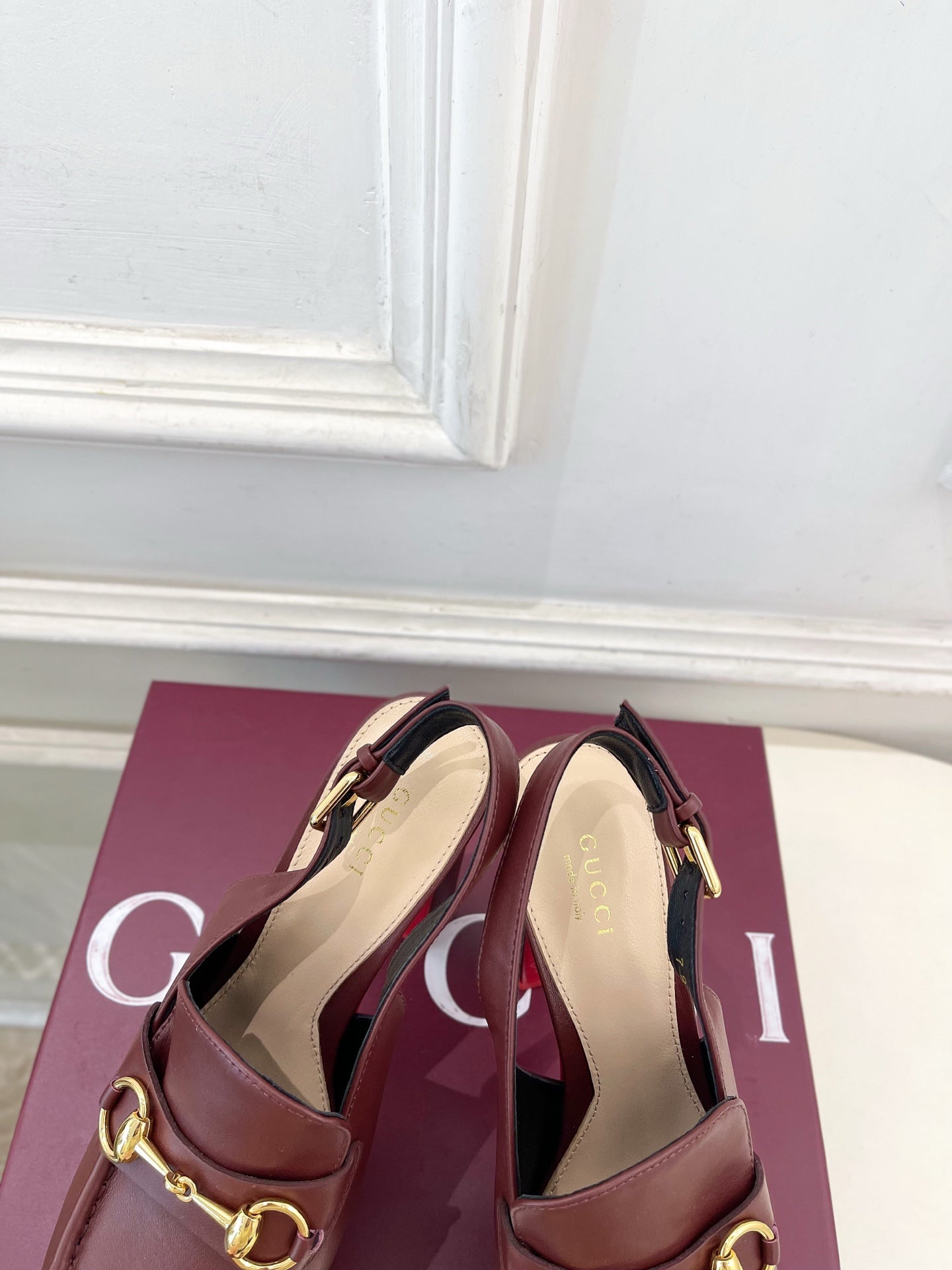 GG 26SS Platform Sandals 130 Burgundy Sheepskin 640263