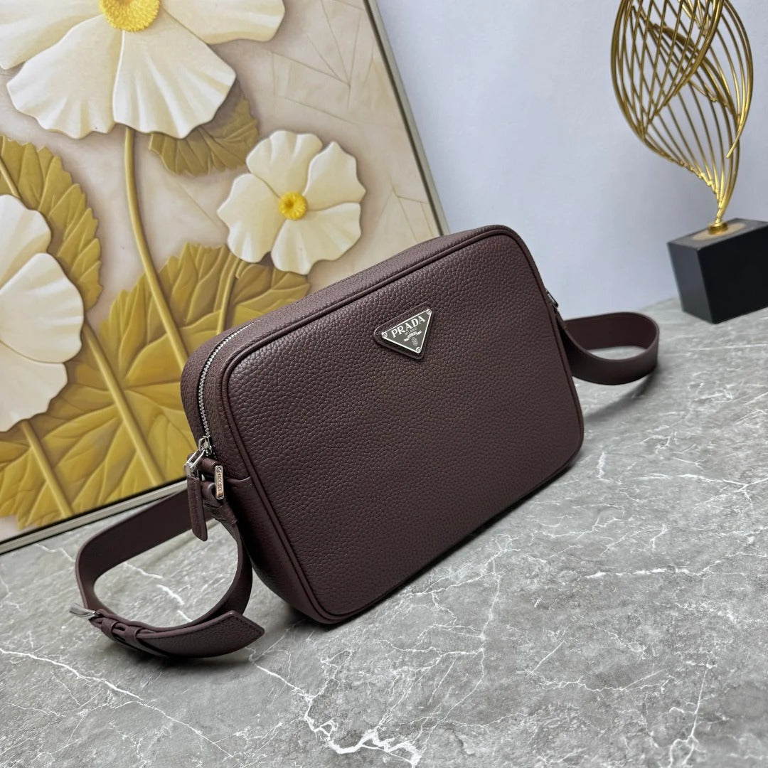 Prada 2026 Shoulder Bag 25cm Black Brown Grained Leather