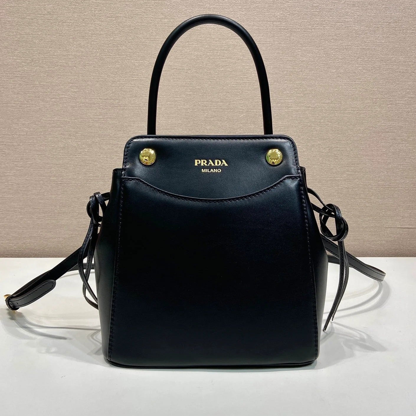 Prada 2026 Carry Bag 21cm Black White Brown Calfskin 351841